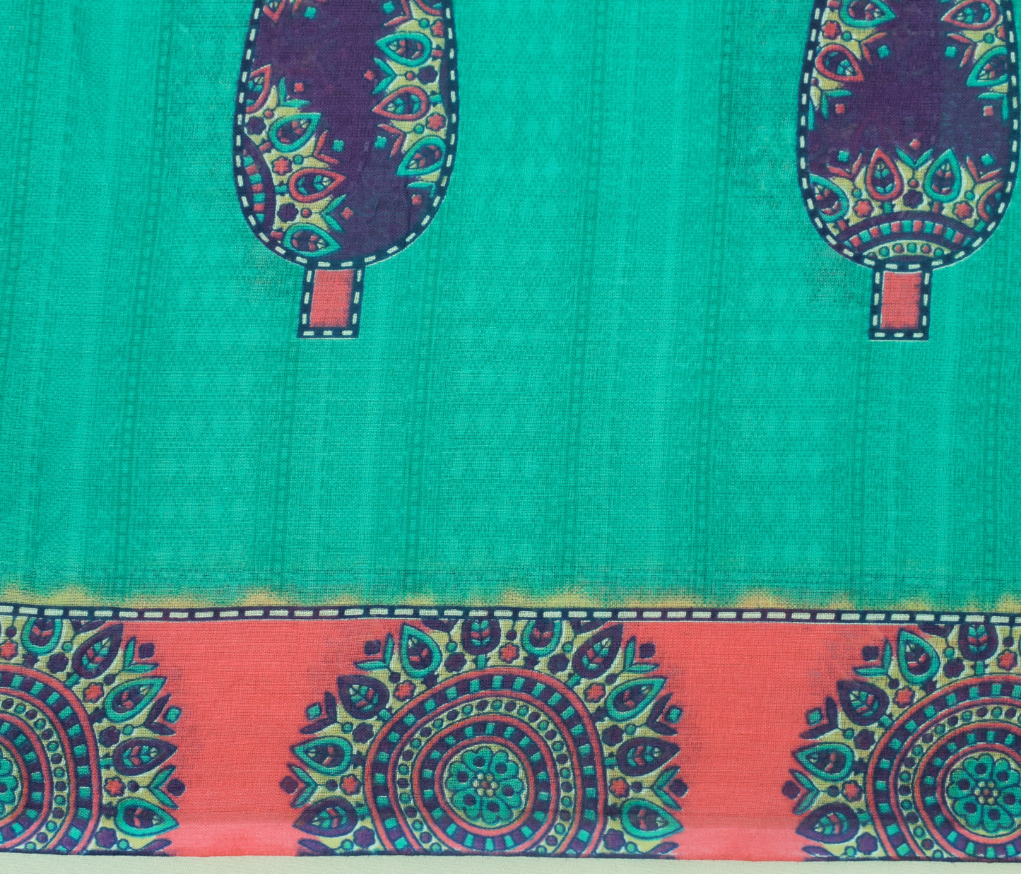 Sushila Vintage Green Saree 100% Pure Cotton Printed Floral Indian Craft Fabric