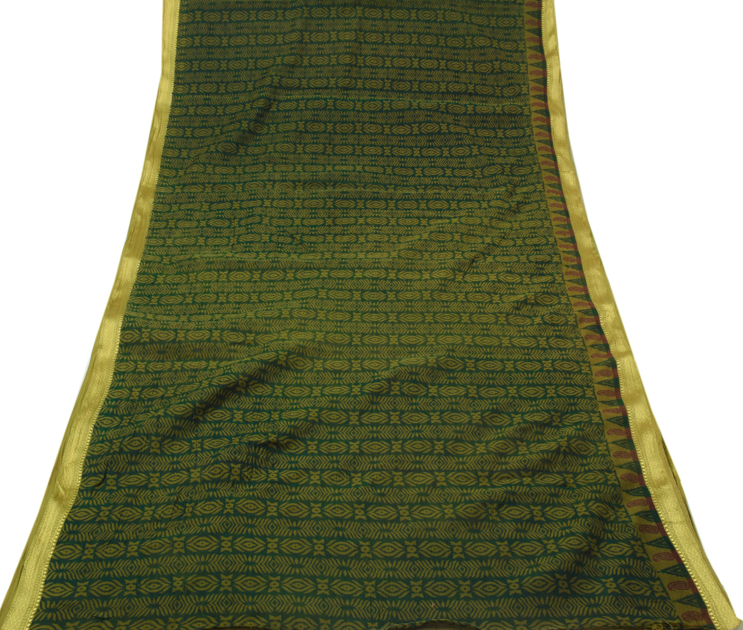 Sushila Vintage Green Saree 100% Pure Cotton Printed Floral 5 Yard Craft Fabric