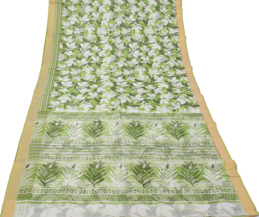 Sushila Vintage Green Saree Blend Cotton Printed Floral Soft Craft 5 Yard Fabric