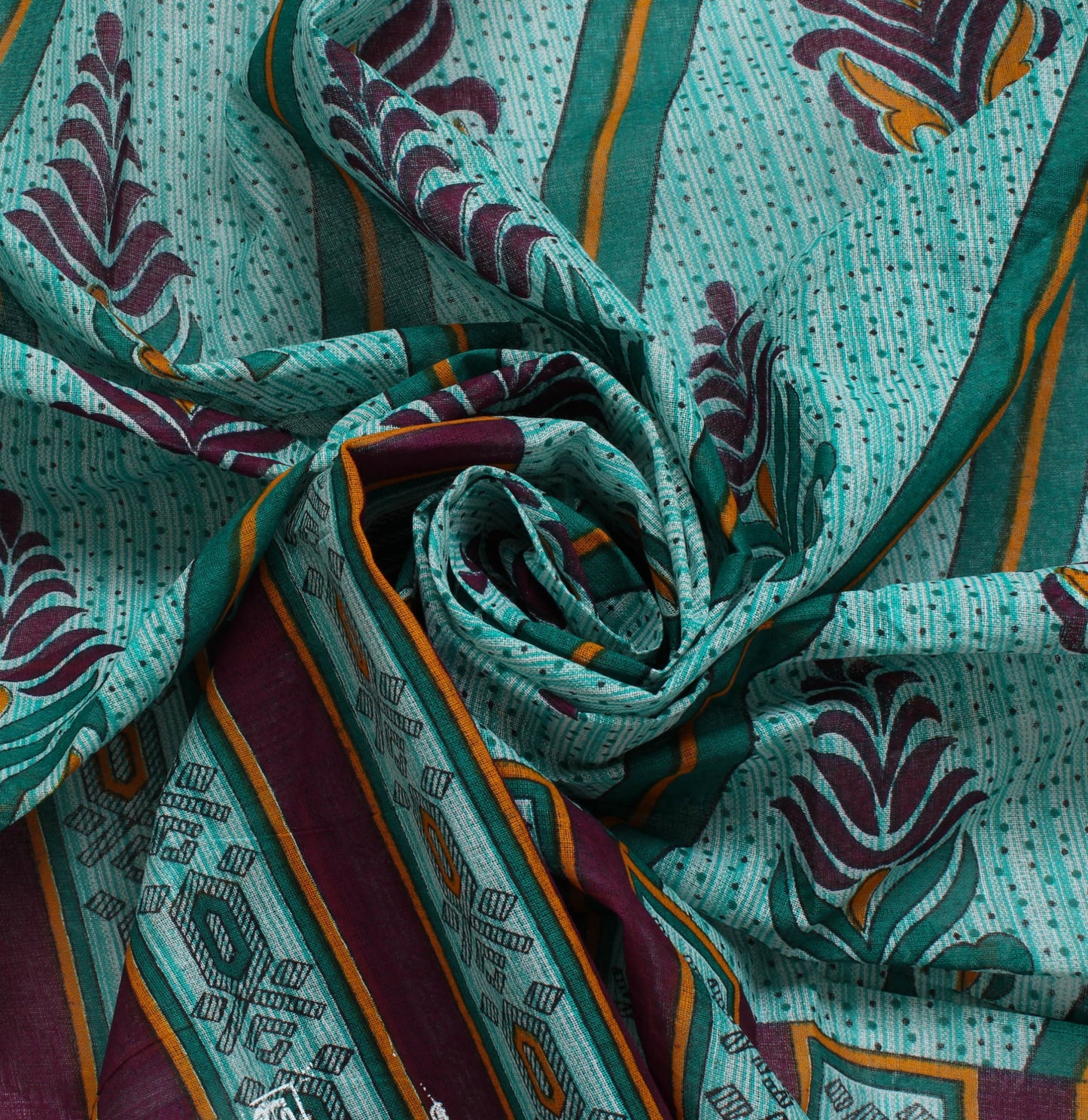 Sushila Vintage Green Saree 100% Pure Cotton Printed Floral 5 Yard Craft Fabric