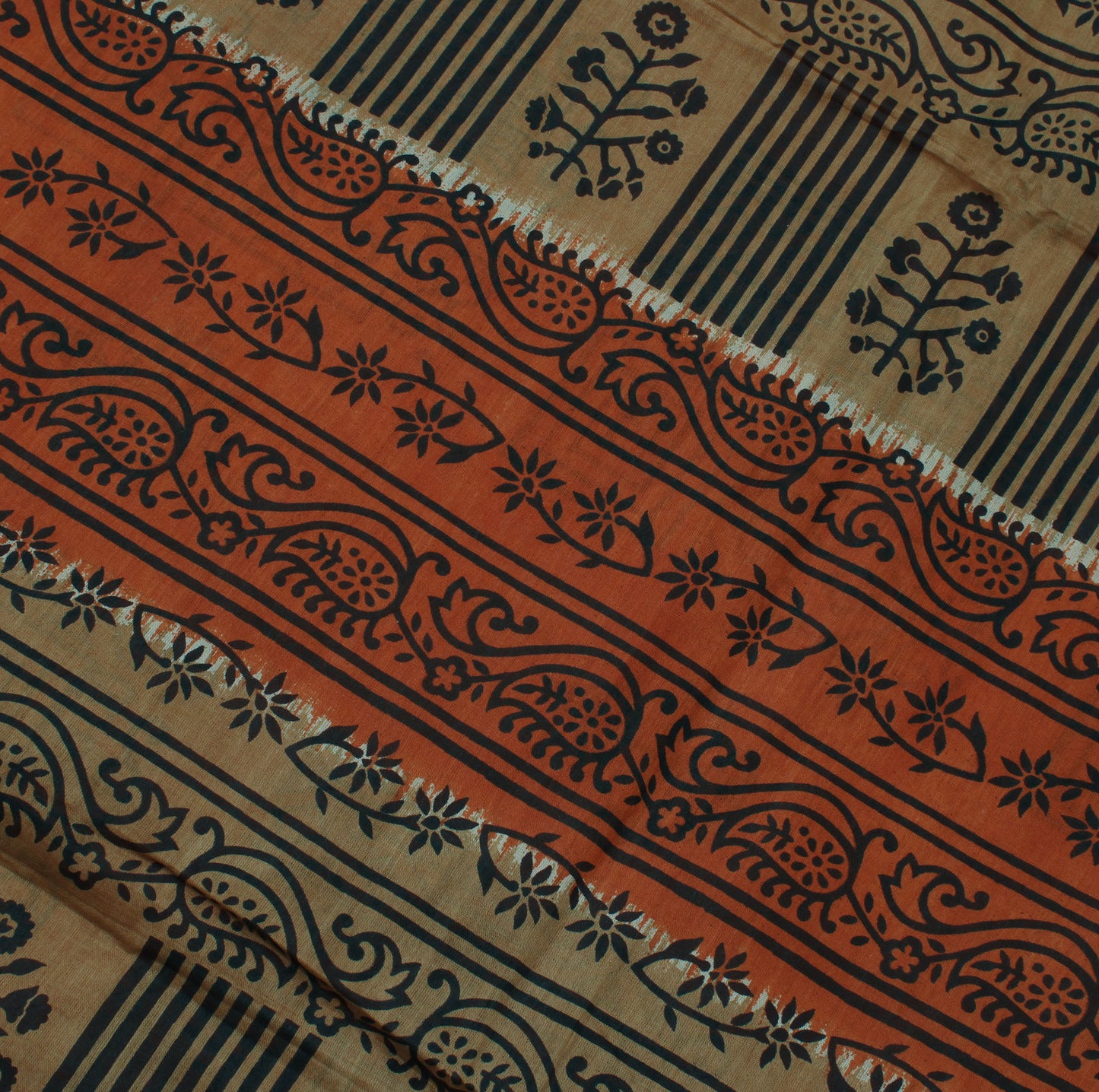 Sushila Vintage Rust Saree 100% Pure Cotton Printed Abstract Sari Craft Fabric