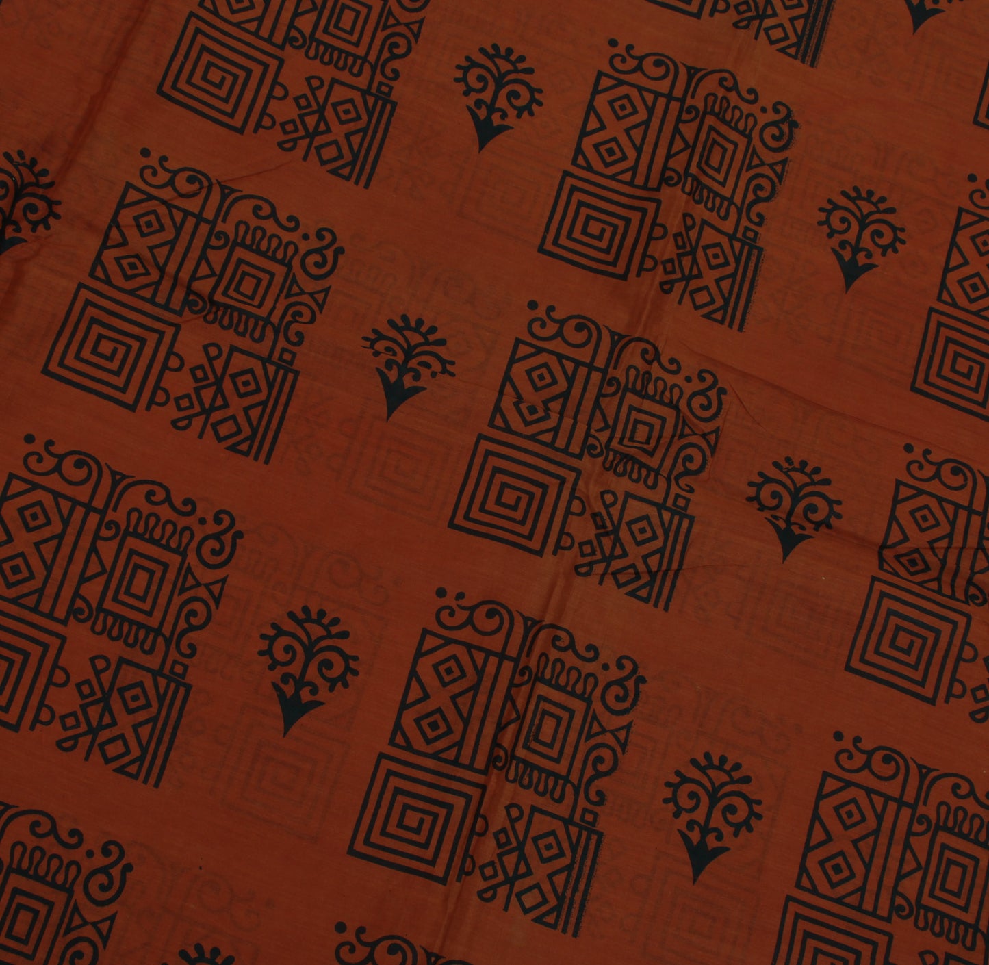 Sushila Vintage Rust Saree 100% Pure Cotton Printed Abstract Sari Craft Fabric