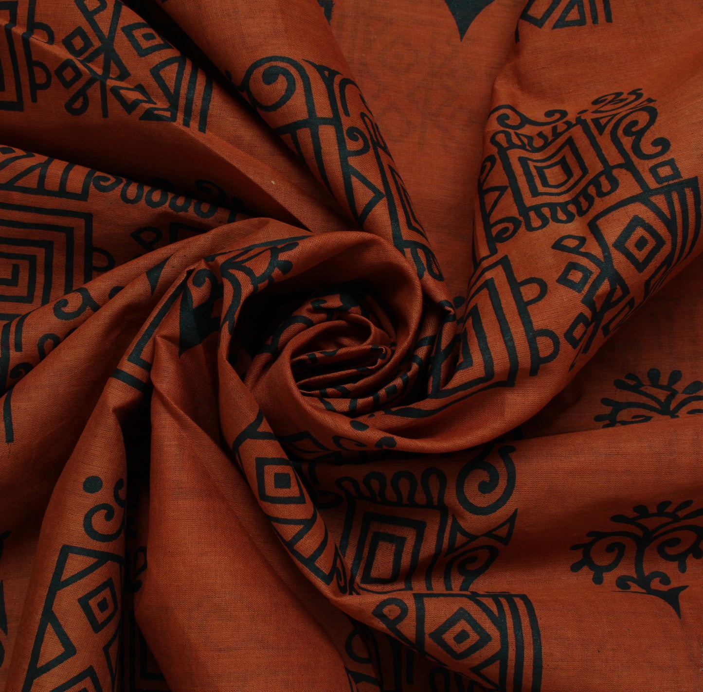 Sushila Vintage Rust Saree 100% Pure Cotton Printed Abstract Sari Craft Fabric