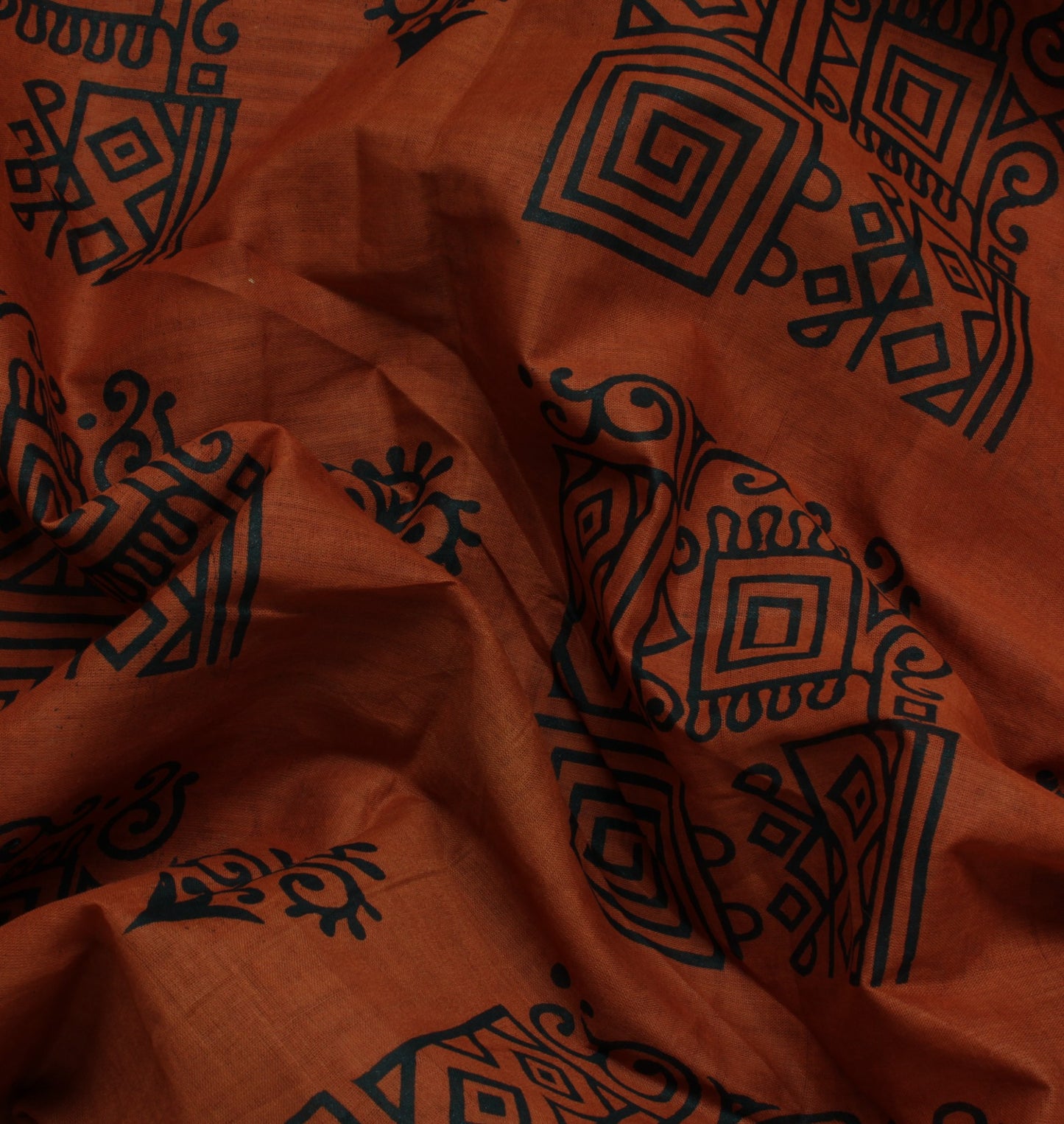 Sushila Vintage Rust Saree 100% Pure Cotton Printed Abstract Sari Craft Fabric