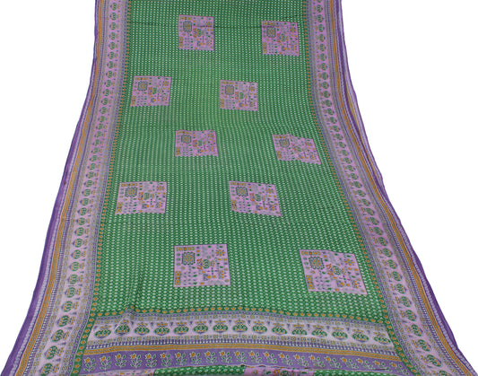 Sushila Vintage Green Saree 100% Pure Cotton Printed Floral Soft Craft Fabric