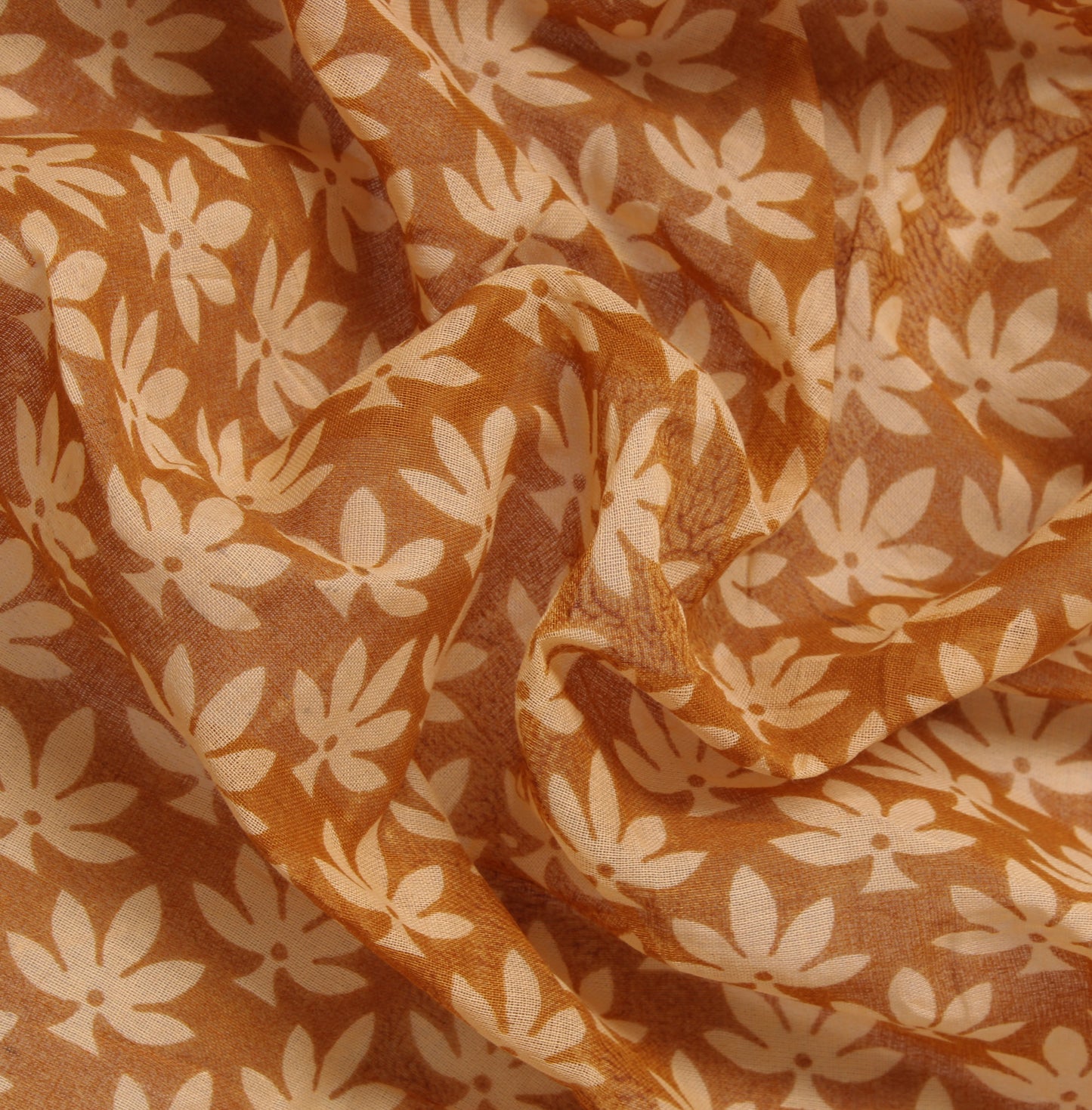 Sushila Vintage Mustard Saree 100% Pure Cotton Printed Floral 5 YD Craft Fabric