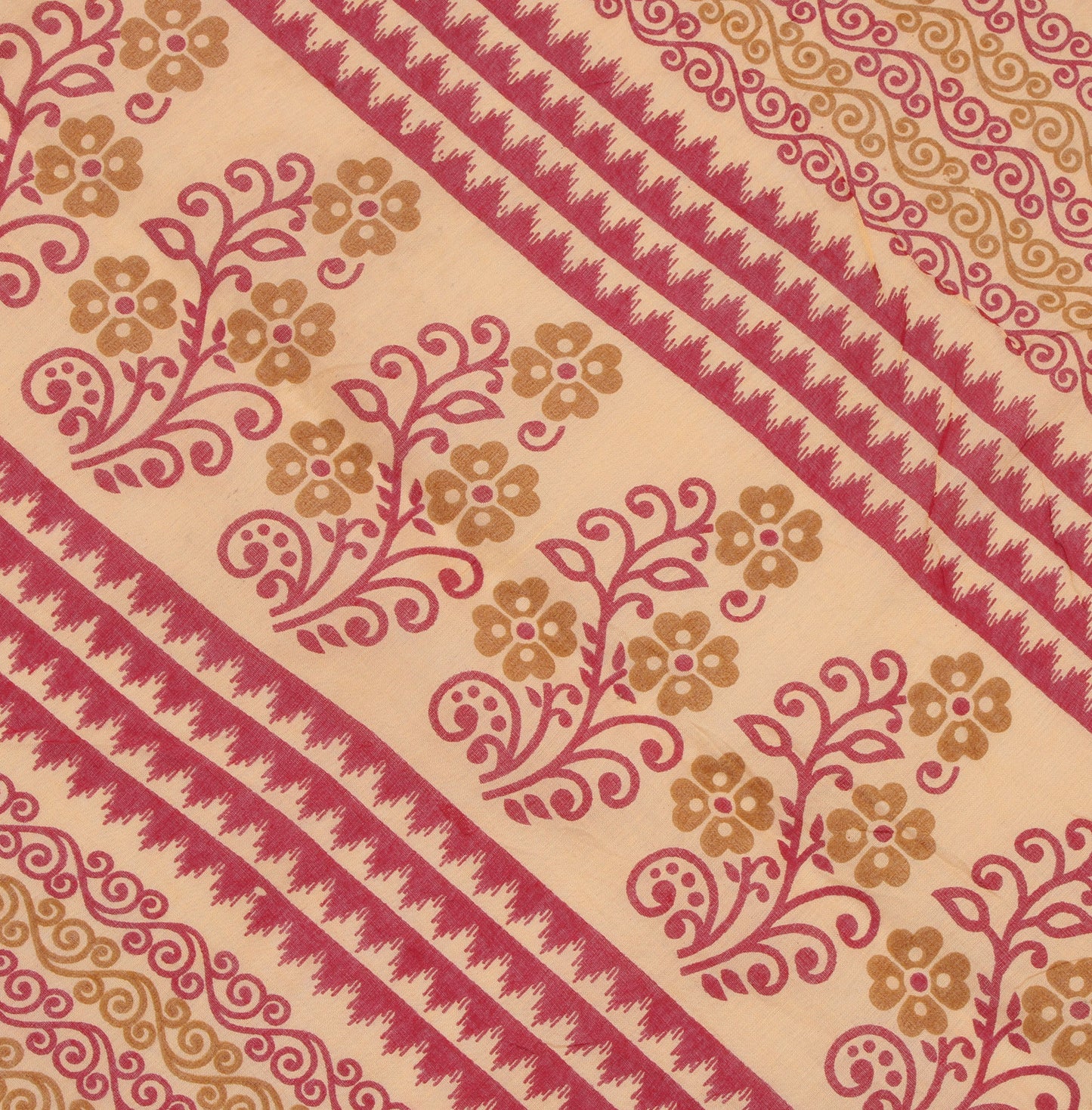 Sushila Vintage Mustard Saree 100% Pure Cotton Printed Floral 5 YD Craft Fabric