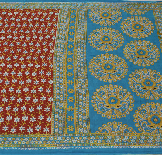 Sushila Vintage Rust Saree 100% Pure Cotton Printed Floral 5 Yard Craft Fabric