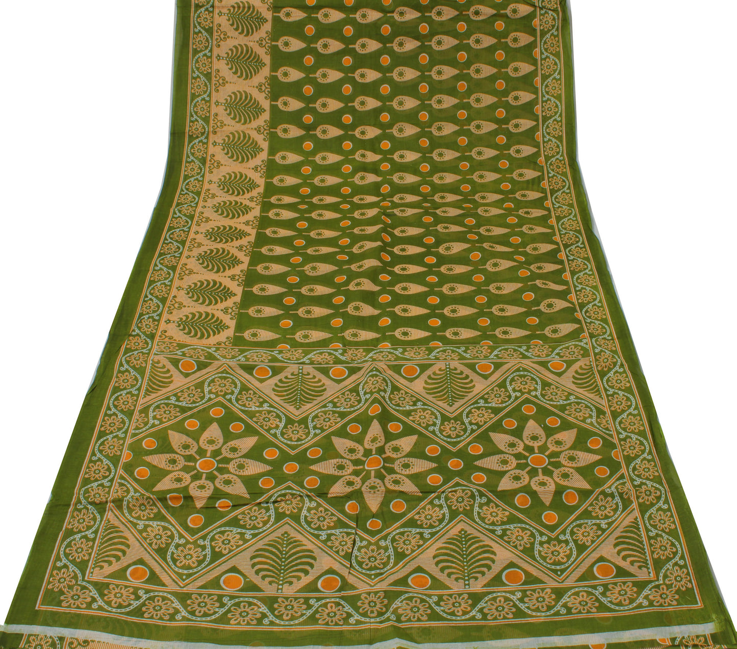 Sushila Vintage Green Saree 100% Pure Cotton Printed Floral 5 Yard  Craft Fabric