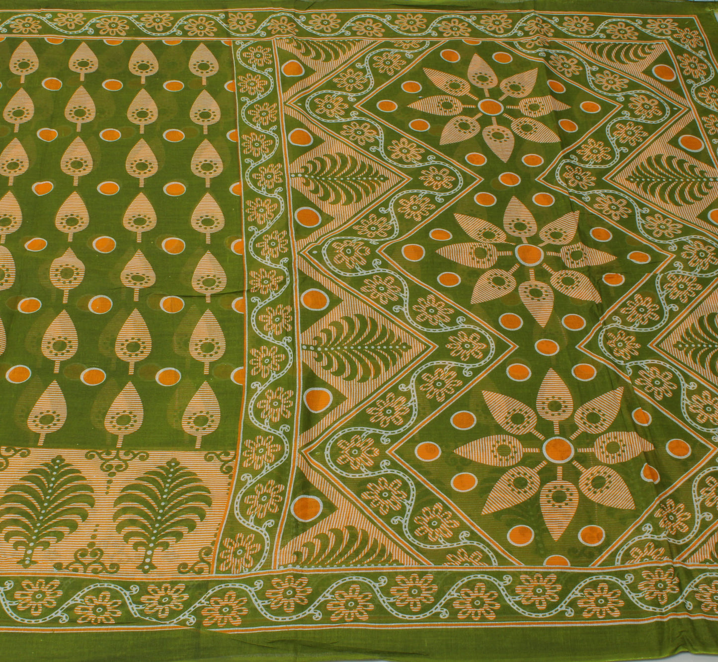 Sushila Vintage Green Saree 100% Pure Cotton Printed Floral 5 Yard  Craft Fabric