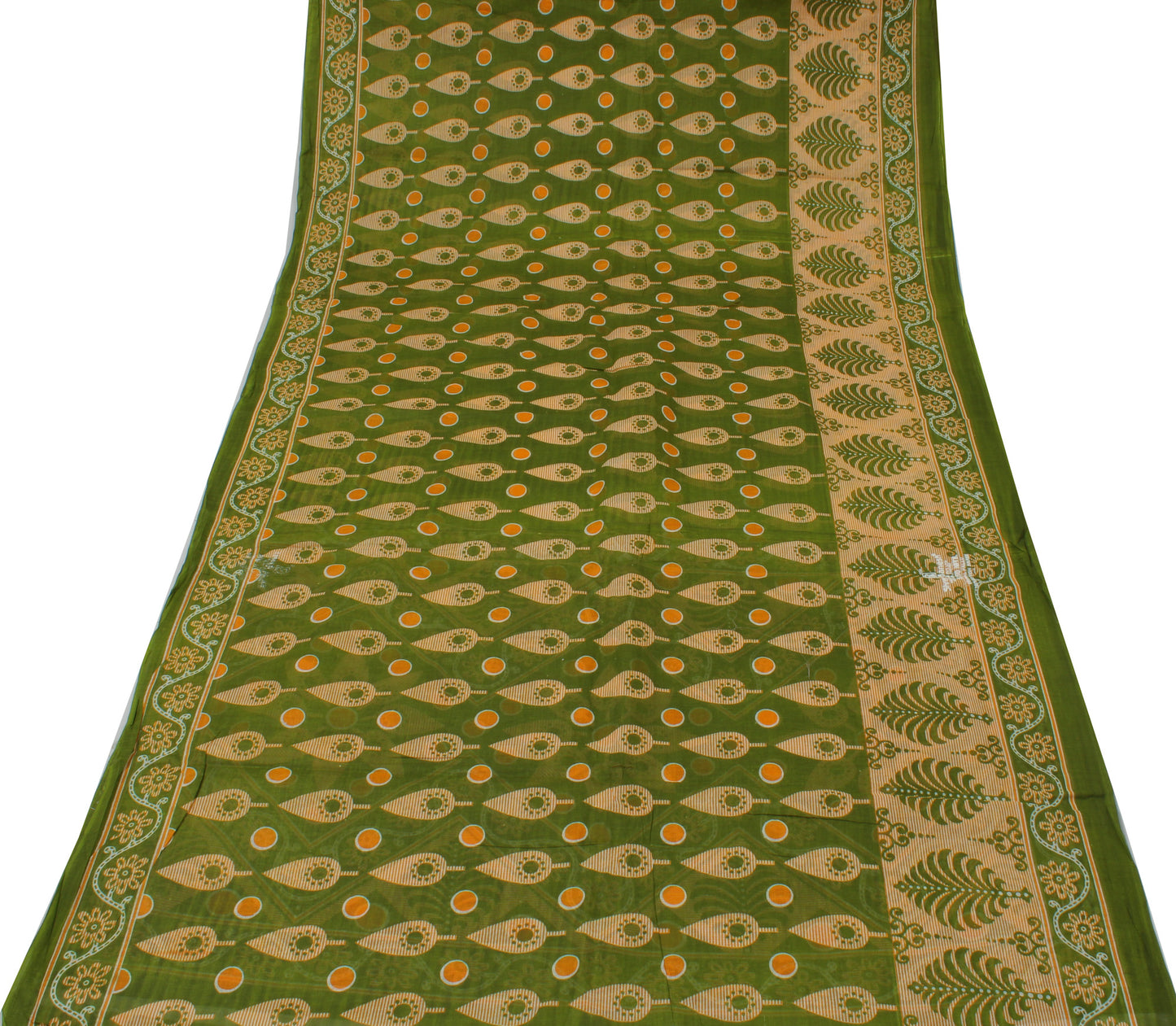 Sushila Vintage Green Saree 100% Pure Cotton Printed Floral 5 Yard  Craft Fabric