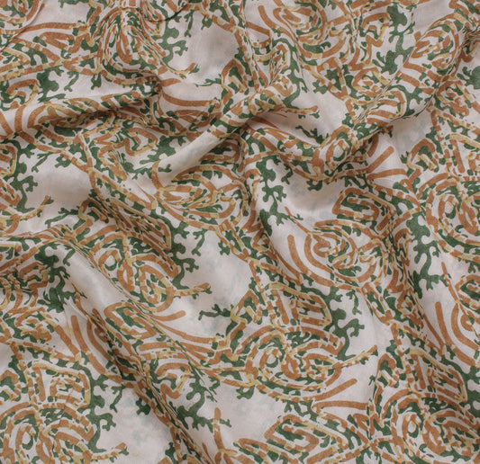 Sushila Vintage White Saree 100% Pure Cotton Printed Floral Soft Craft Fabric