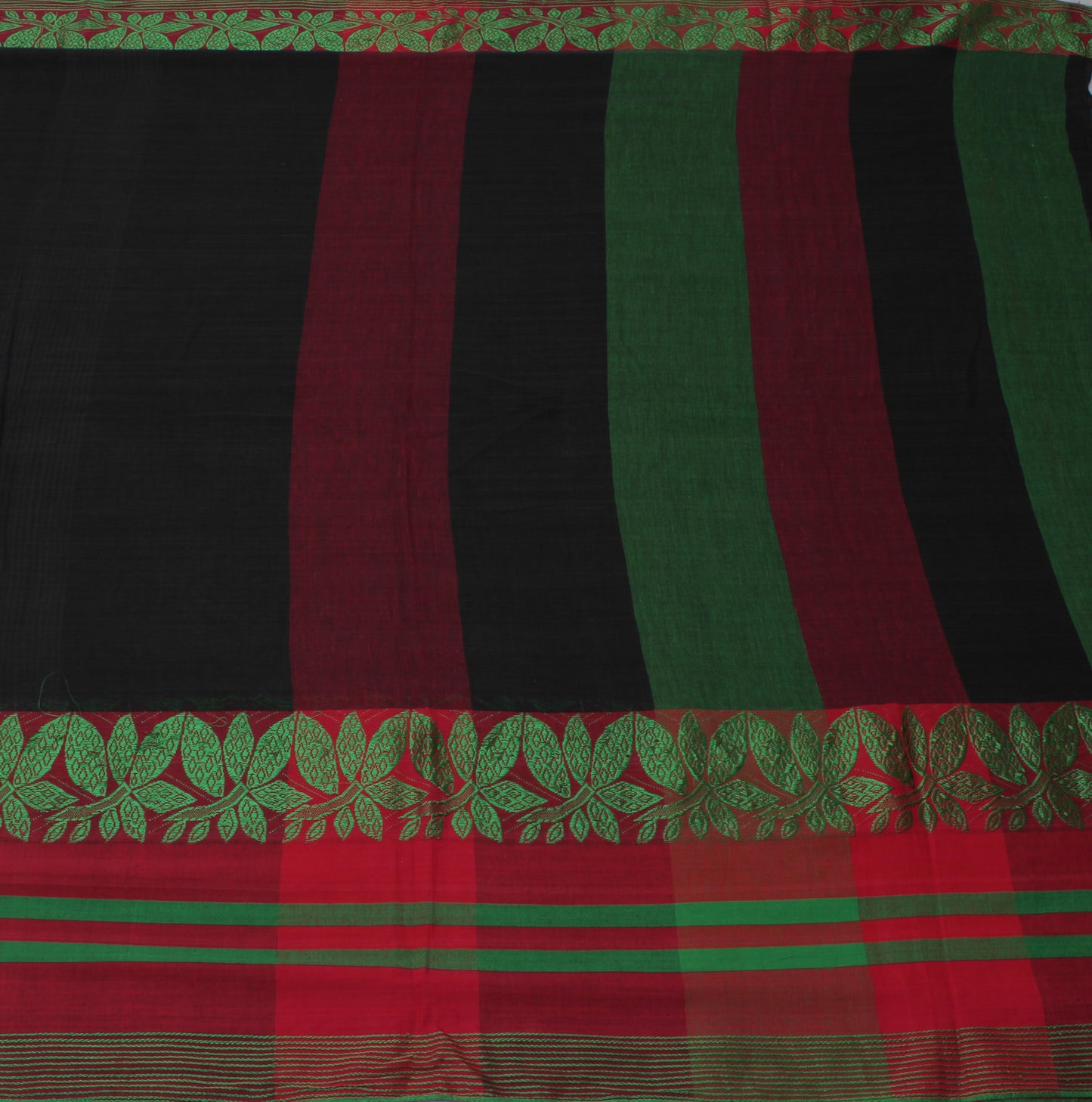 Sushila Vintage Black Indian Saree 100% Pure Cotton 5 Yard Craft Sari Fabric