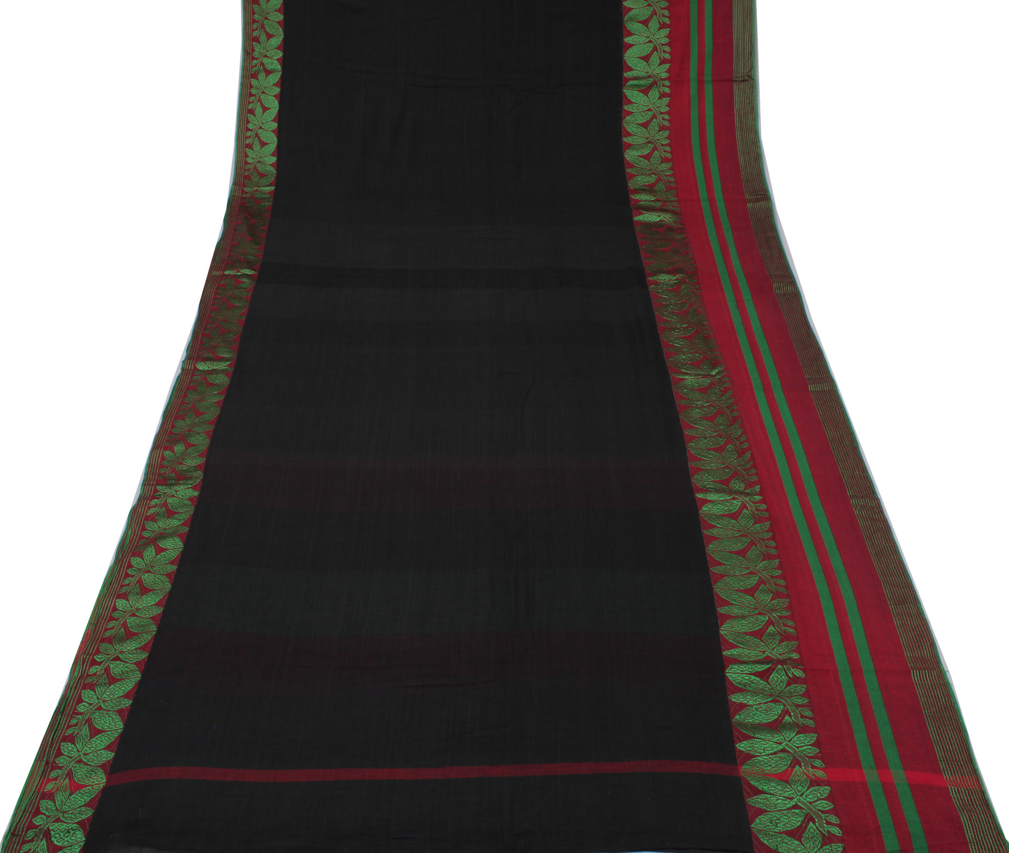 Sushila Vintage Black Indian Saree 100% Pure Cotton 5 Yard Craft Sari Fabric