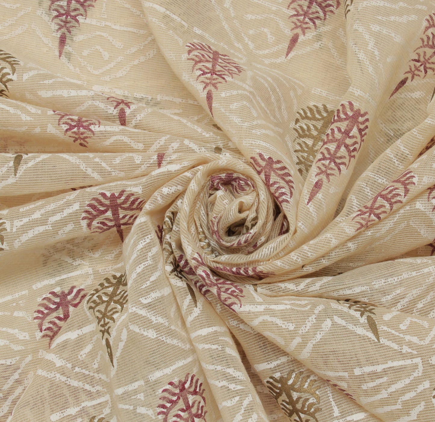 Sushila Vintage Cream Saree Blend Cotton Printed Floral Soft Craft Sheer Fabric