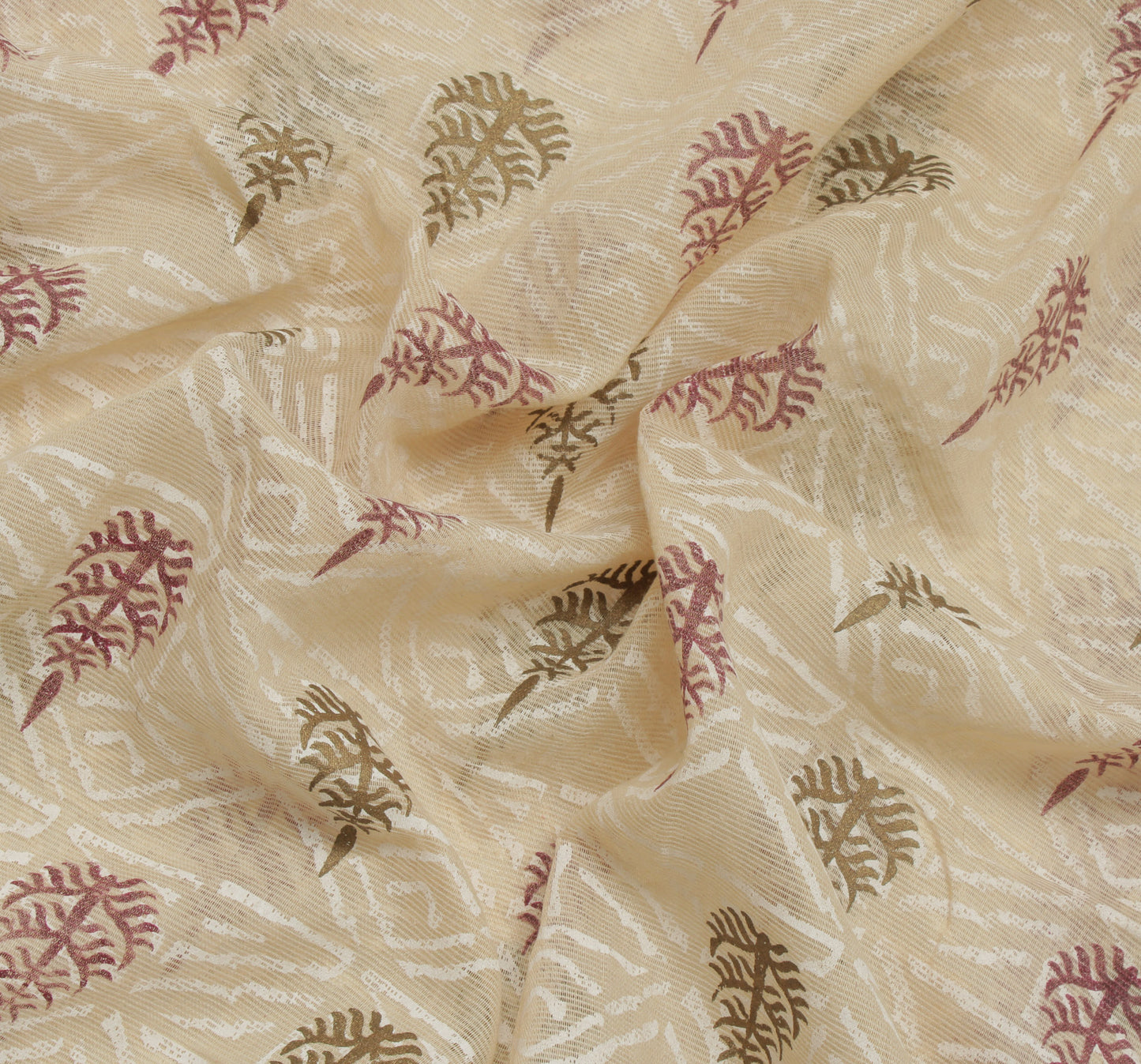 Sushila Vintage Cream Saree Blend Cotton Printed Floral Soft Craft Sheer Fabric