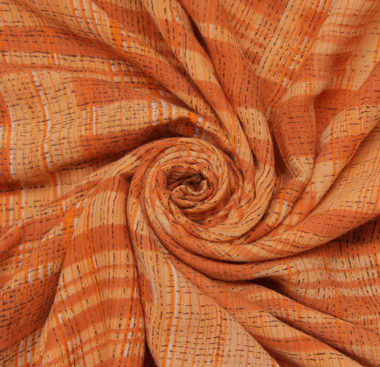 Sushila Vintage Orange Indian Saree 100% Pure Cotton Printed 5 Yard Craft Fabric