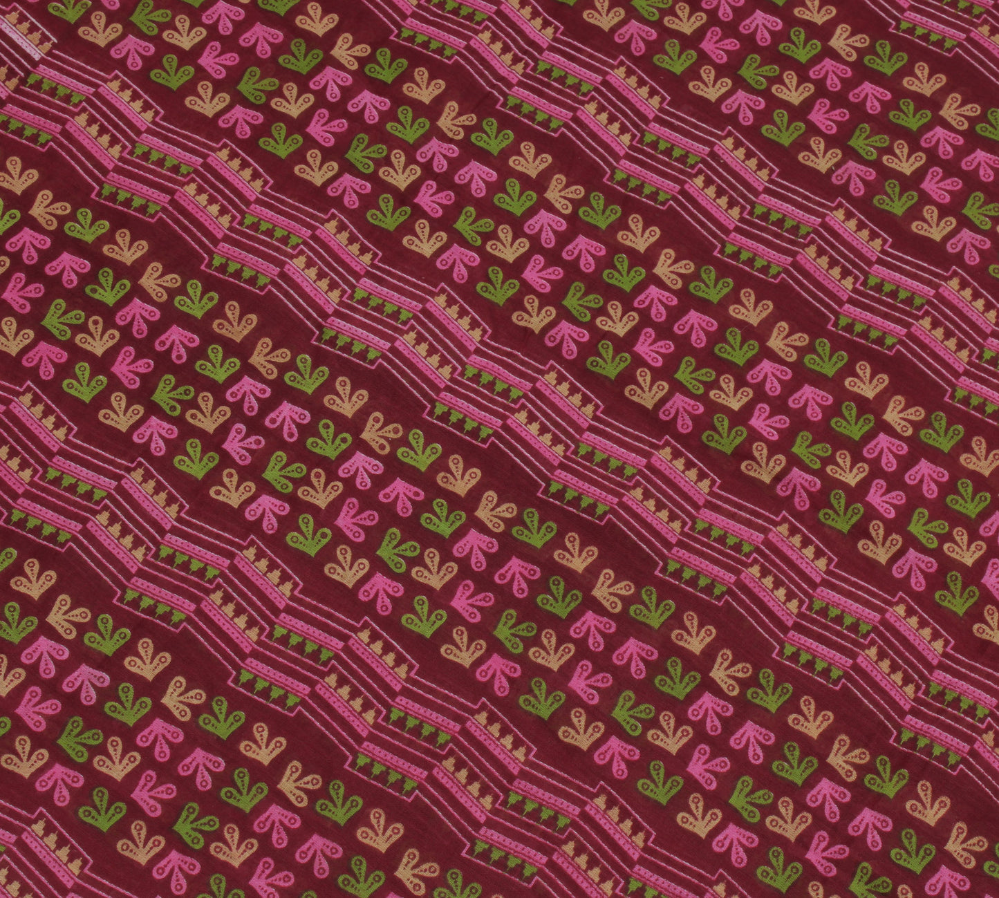 Sushila Vintage Maroon Saree 100% Pure Cotton Printed Floral 5 Yard Craft Fabric