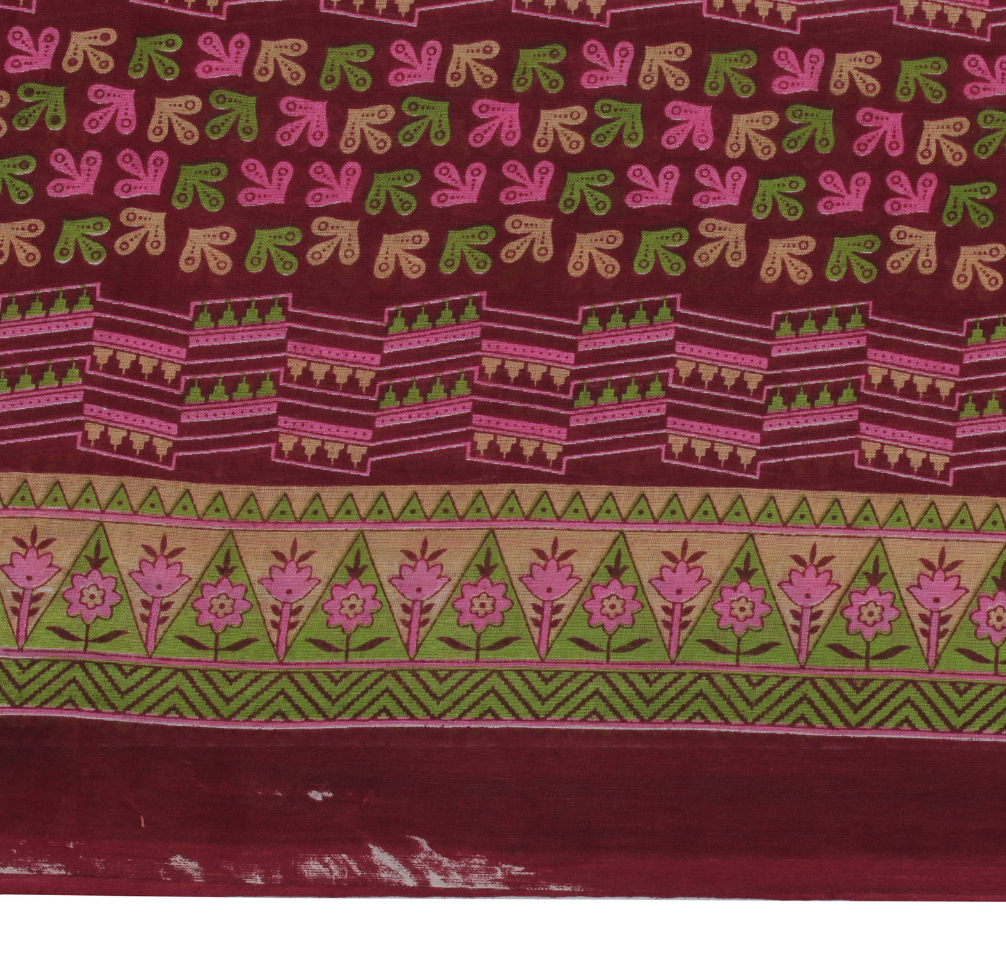 Sushila Vintage Maroon Saree 100% Pure Cotton Printed Floral 5 Yard Craft Fabric