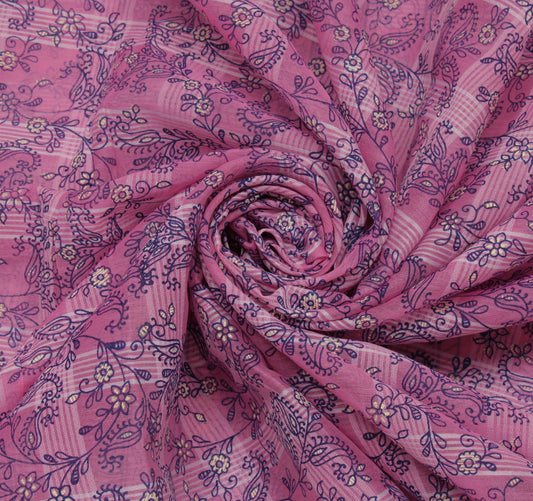 Sushila Vintage Lavender Saree 100% Pure Cotton Printed Floral Craft Fabric