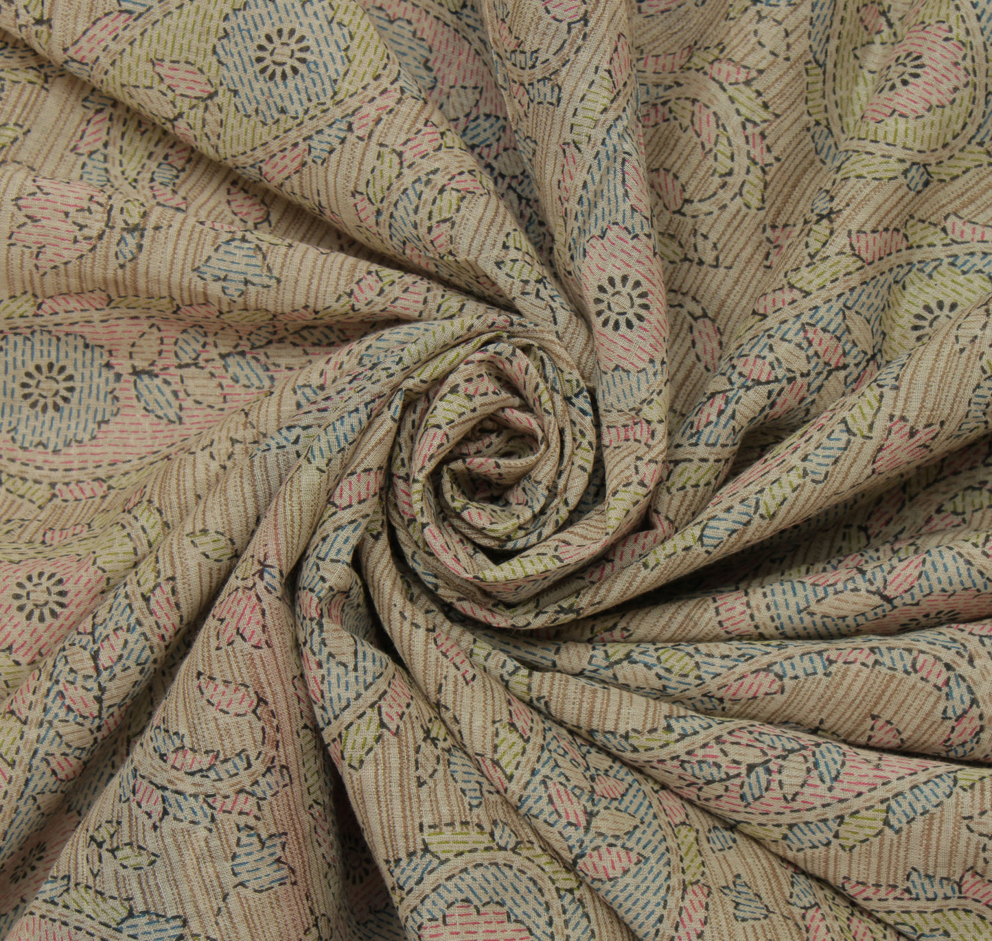 Sushila Vintage Cream Saree 100% Pure Cotton Printed Paisley Soft Craft Fabric