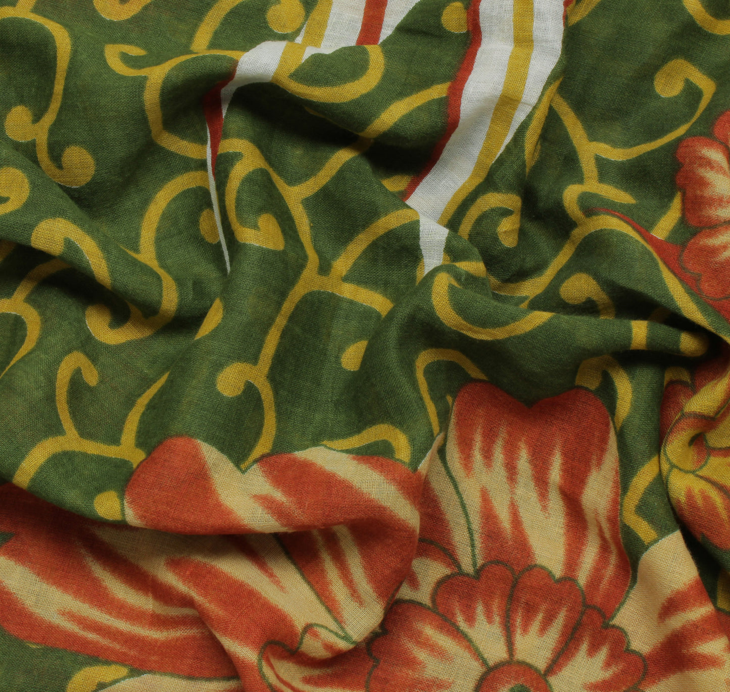 Sushila Vintage Green Saree 100% Pure Cotton Printed Floral 5 Yard  Craft Fabric