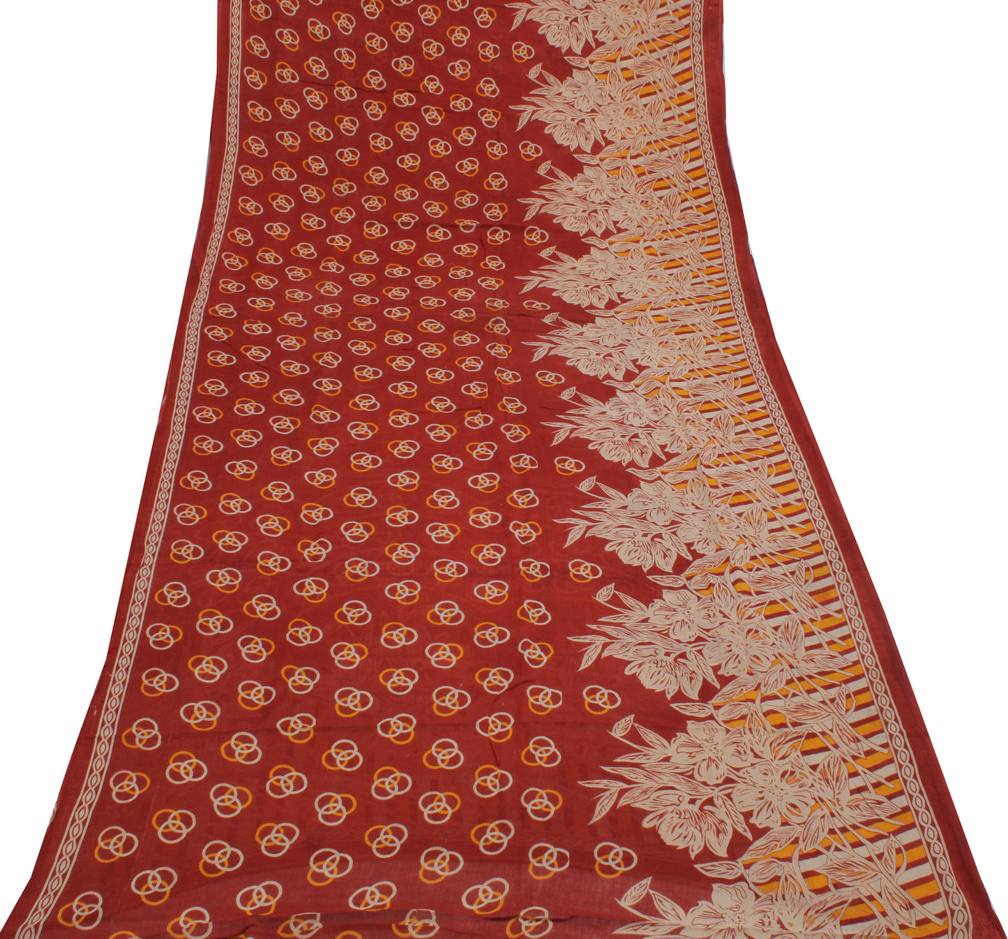 Sushila Vintage Brown Saree 100% Pure Cotton Printed Floral Soft Craft Fabric