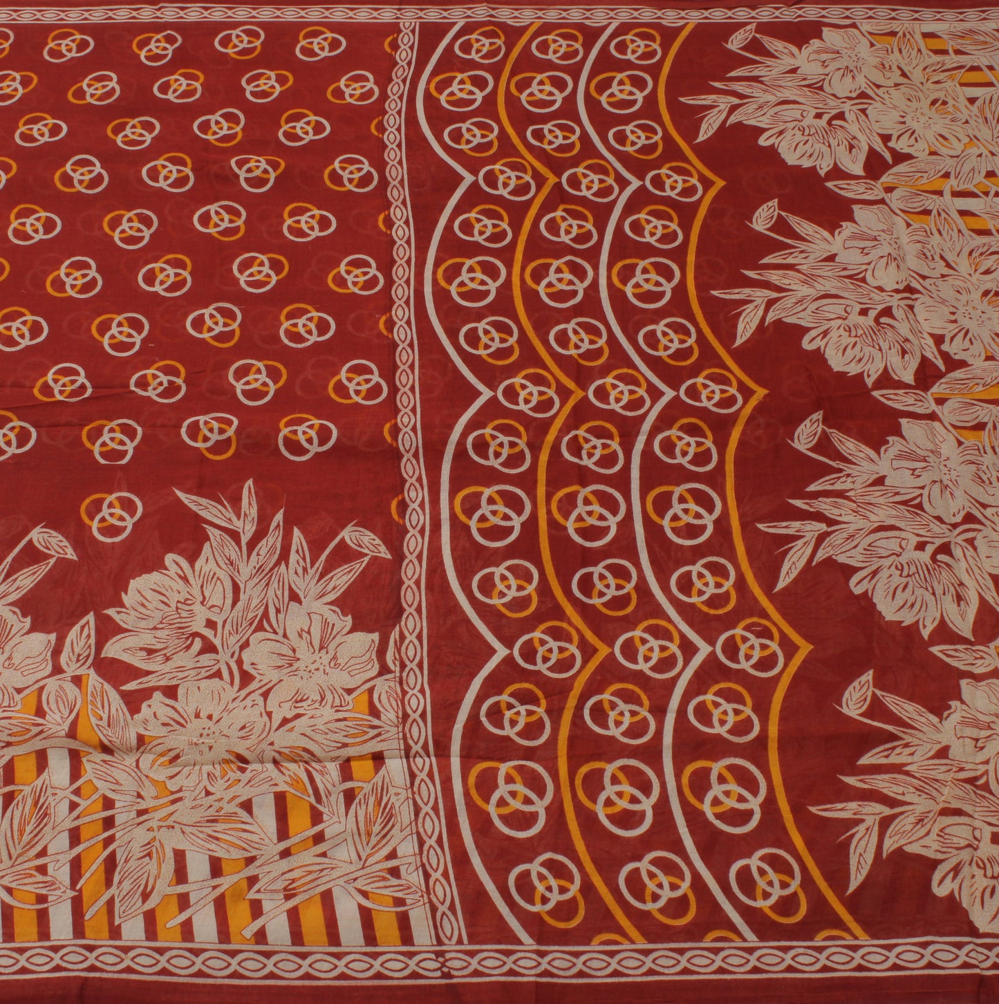 Sushila Vintage Brown Saree 100% Pure Cotton Printed Floral Soft Craft Fabric