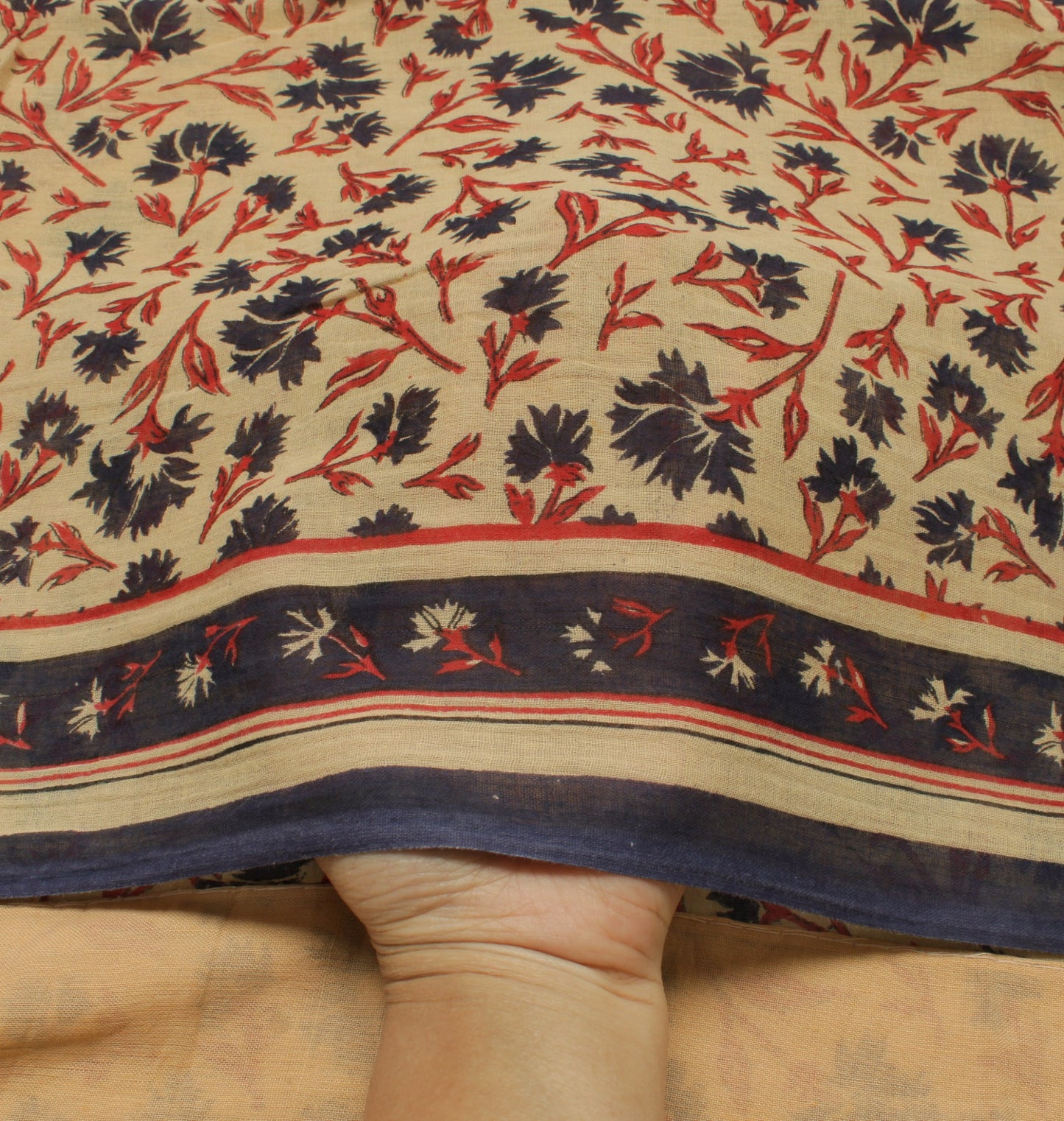 Sushila Vintage Cream Saree 100% Pure Cotton Printed Floral Soft Craft Fabric