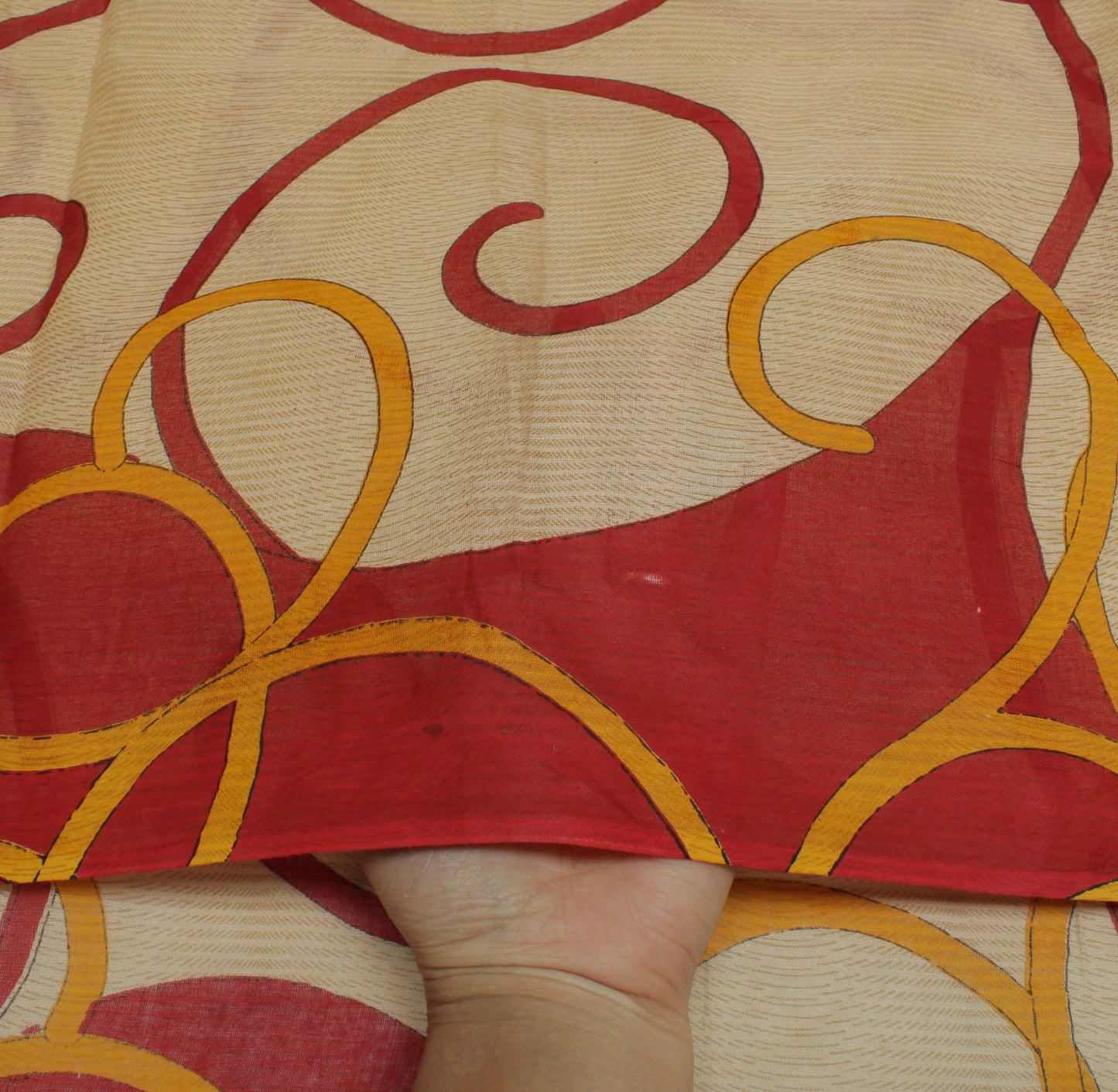 Sushila Vintage Cream Saree 100% Pure Cotton Printed Indian Soft Craft Fabric