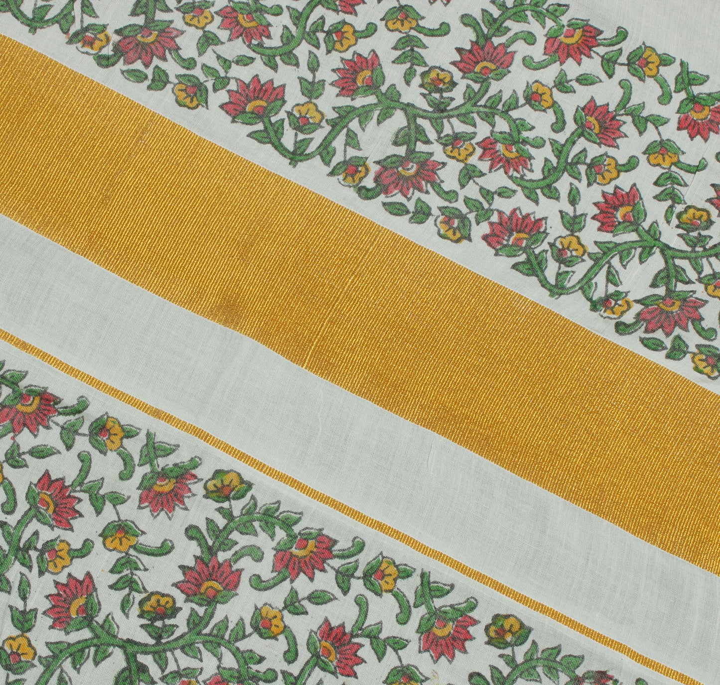 Sushila Vintage White Saree 100% Pure Cotton Printed & Woven Soft Craft Fabric