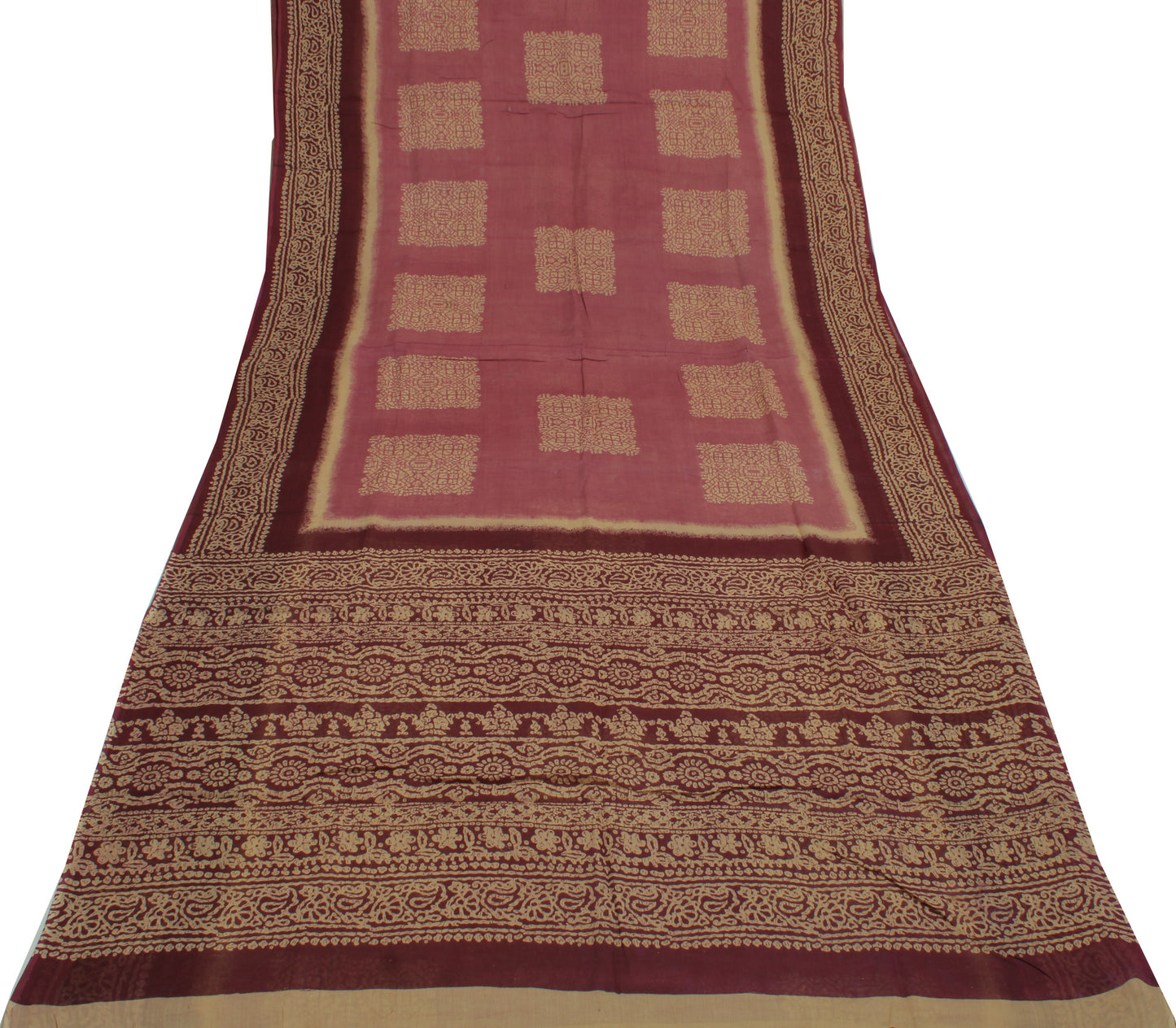 Sushila Vintage Mauve Saree 100% Pure Cotton Printed Indian Soft Craft Fabric