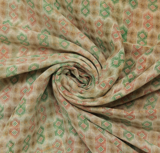 Sushila Vintage Cream Saree 100% Pure Cotton Printed Indian Sari Craft Fabric