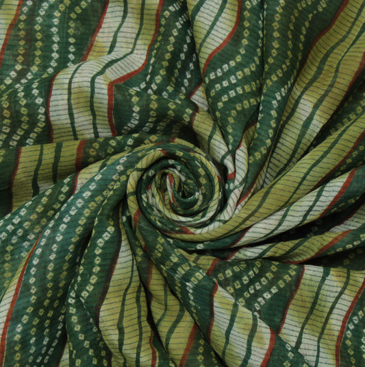 Sushila Vintage Green Saree 100% Pure Cotton Printed Indian Sari Craft Fabric