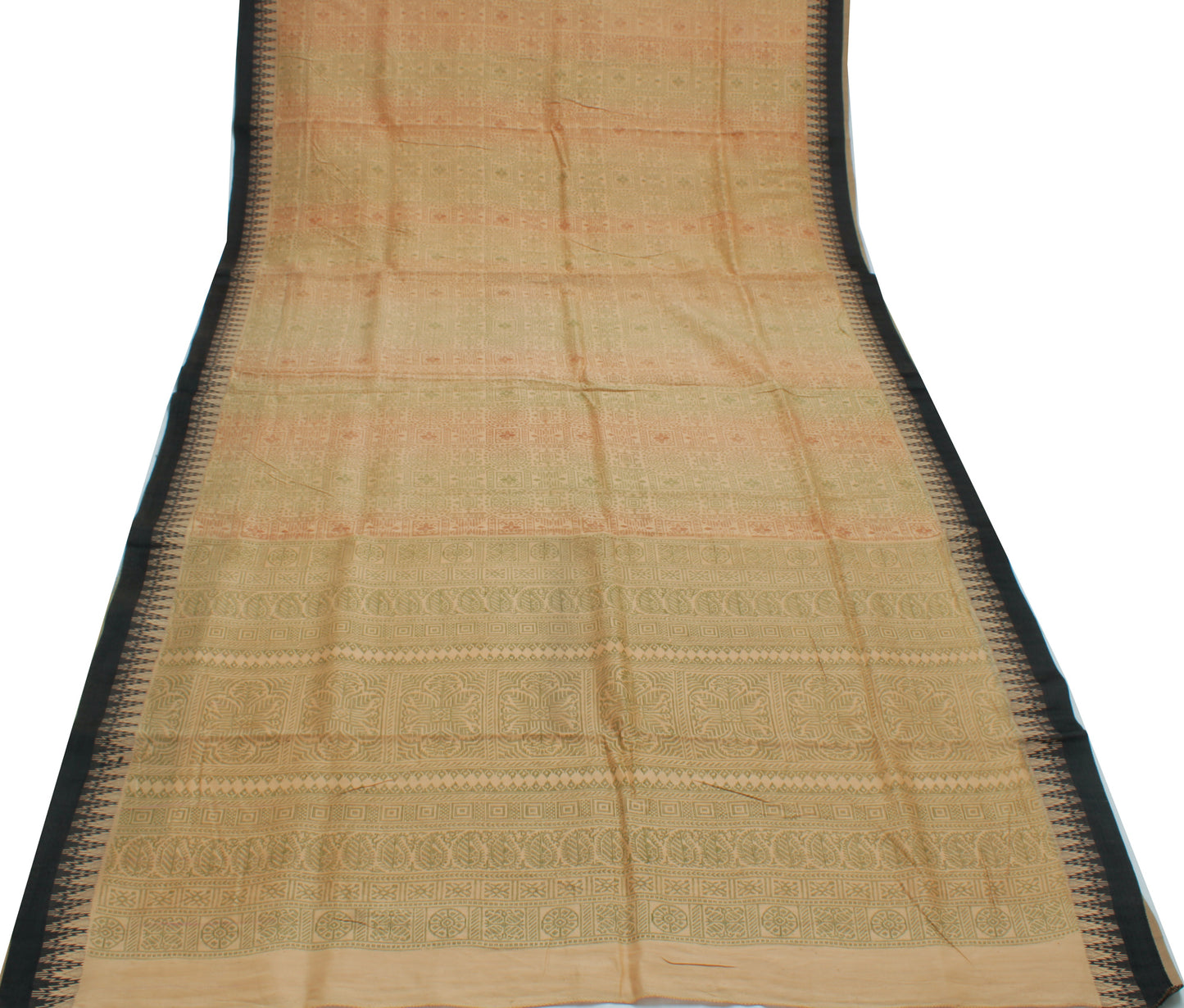 Sushila Vintage Peach Saree 100% Pure Cotton Printed Abstract 5 YD Craft Fabric