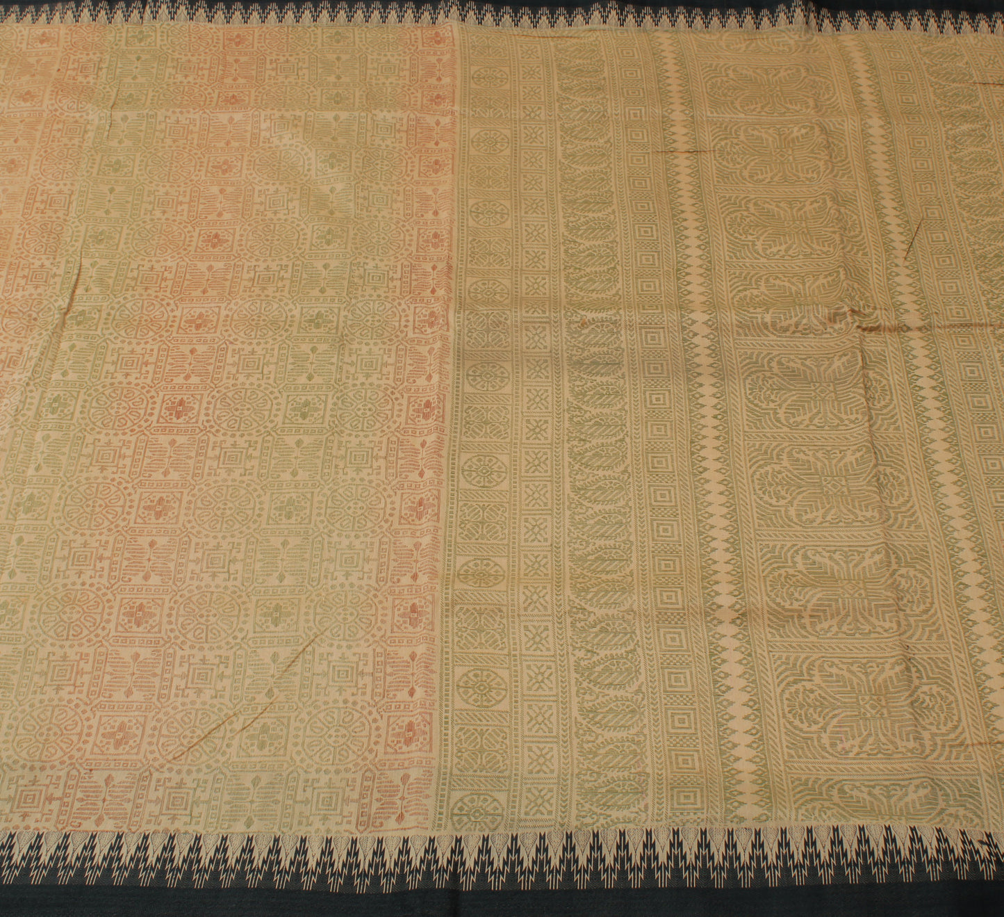 Sushila Vintage Peach Saree 100% Pure Cotton Printed Abstract 5 YD Craft Fabric