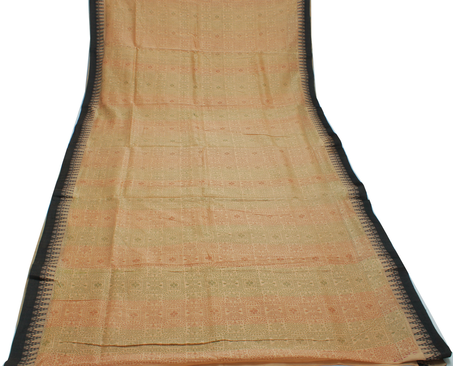 Sushila Vintage Peach Saree 100% Pure Cotton Printed Abstract 5 YD Craft Fabric