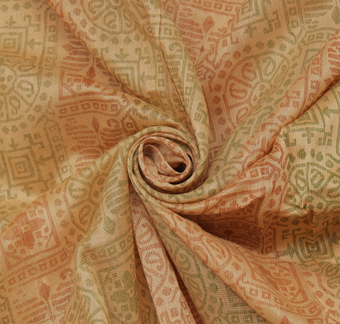 Sushila Vintage Peach Saree 100% Pure Cotton Printed Abstract 5 YD Craft Fabric