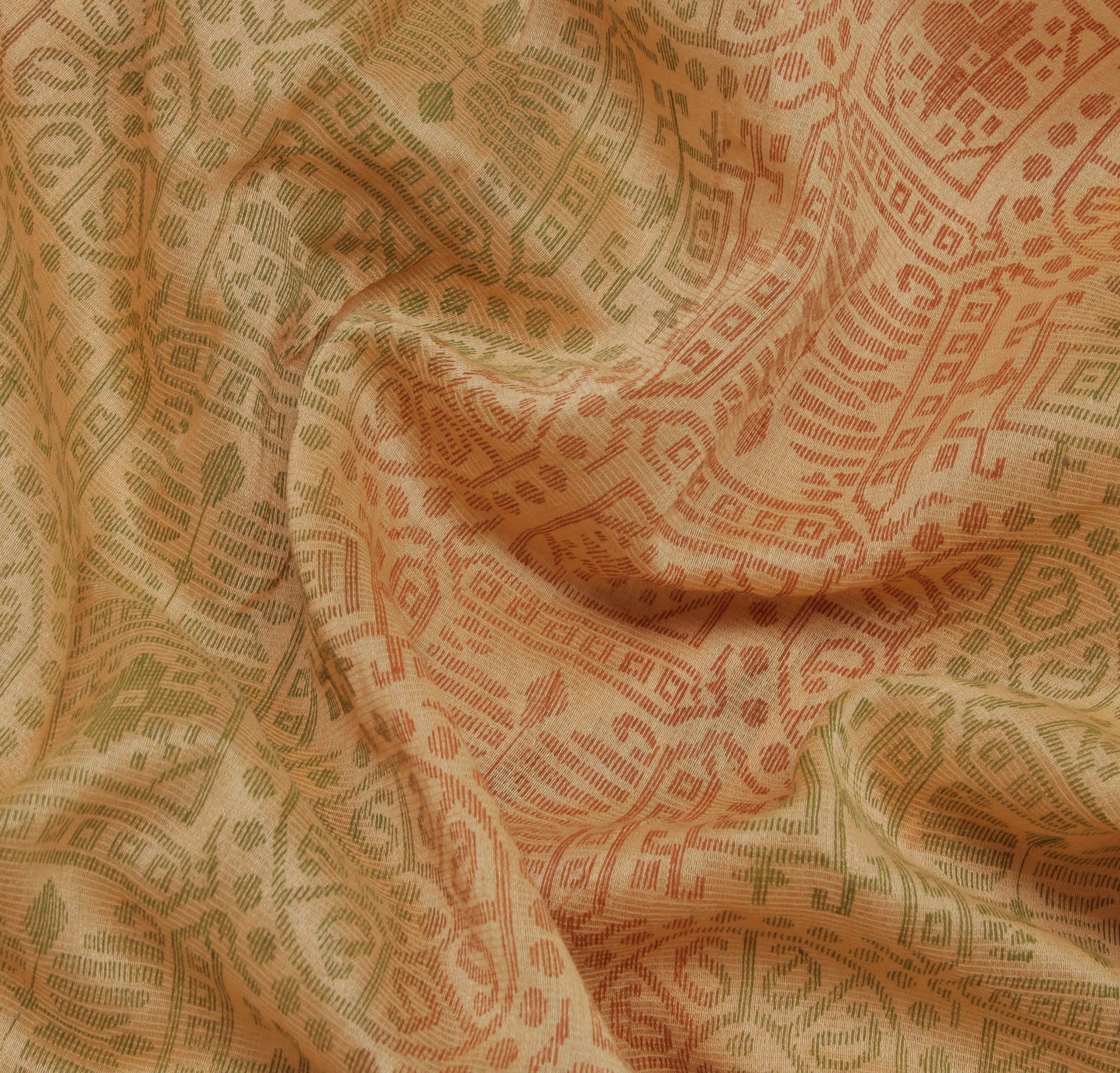 Sushila Vintage Peach Saree 100% Pure Cotton Printed Abstract 5 YD Craft Fabric