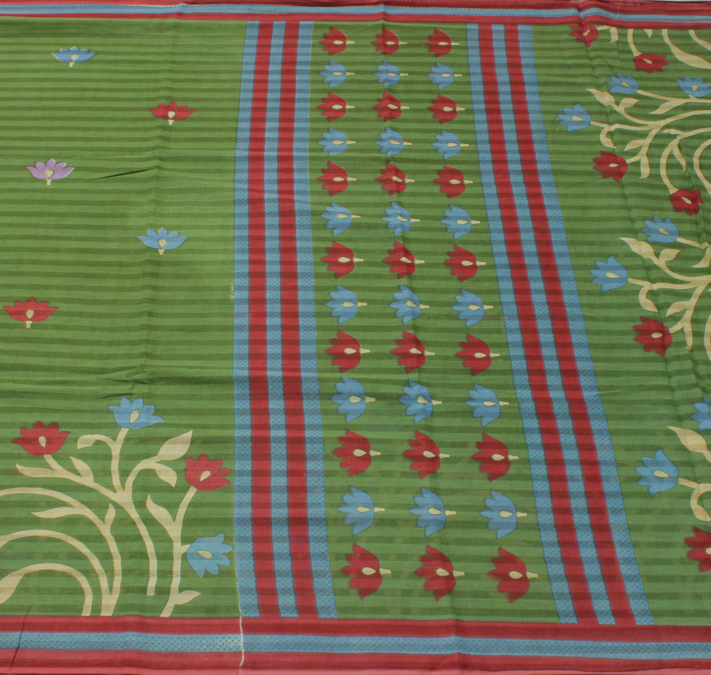 Sushila Vintage Green Saree 100% Pure Cotton Printed Floral Soft Craft Fabric