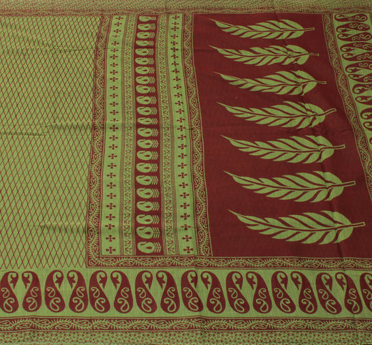 Sushila Vintage Green  Saree 100% Pure Cotton Printed Indian 5 Yard Craft Fabric