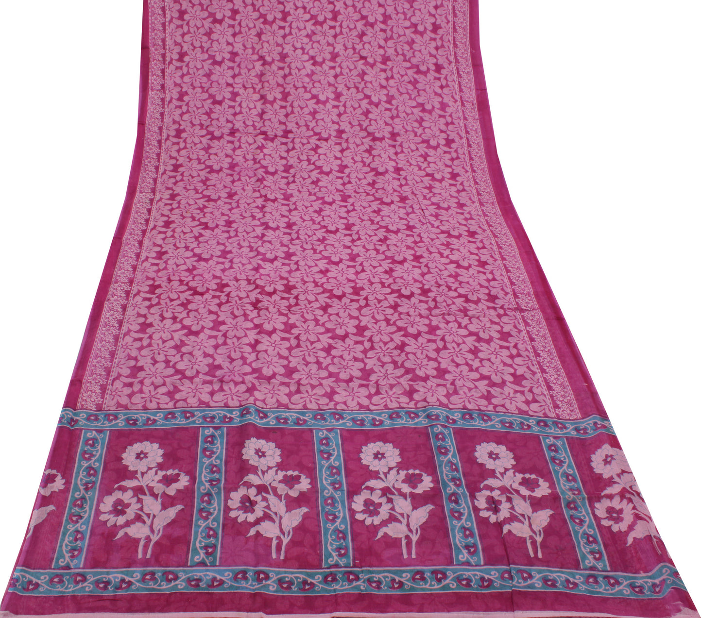 Sushila Vintage Purple Saree 100% Pure Cotton Printed Floral Soft Craft Fabric