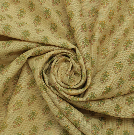 Sushila Vintage Cream Saree 100% Pure Cotton Printed Floral Sheer Craft Fabric