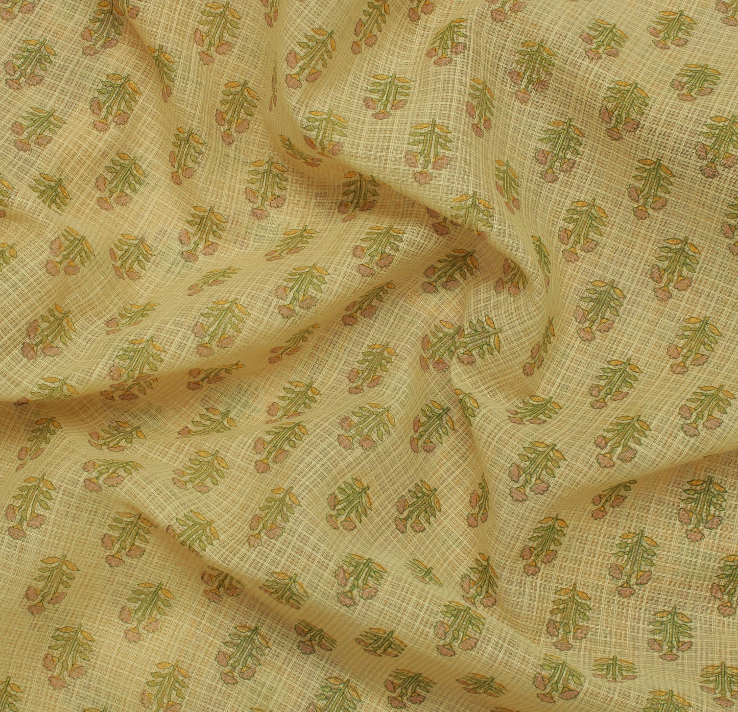 Sushila Vintage Cream Saree 100% Pure Cotton Printed Floral Sheer Craft Fabric