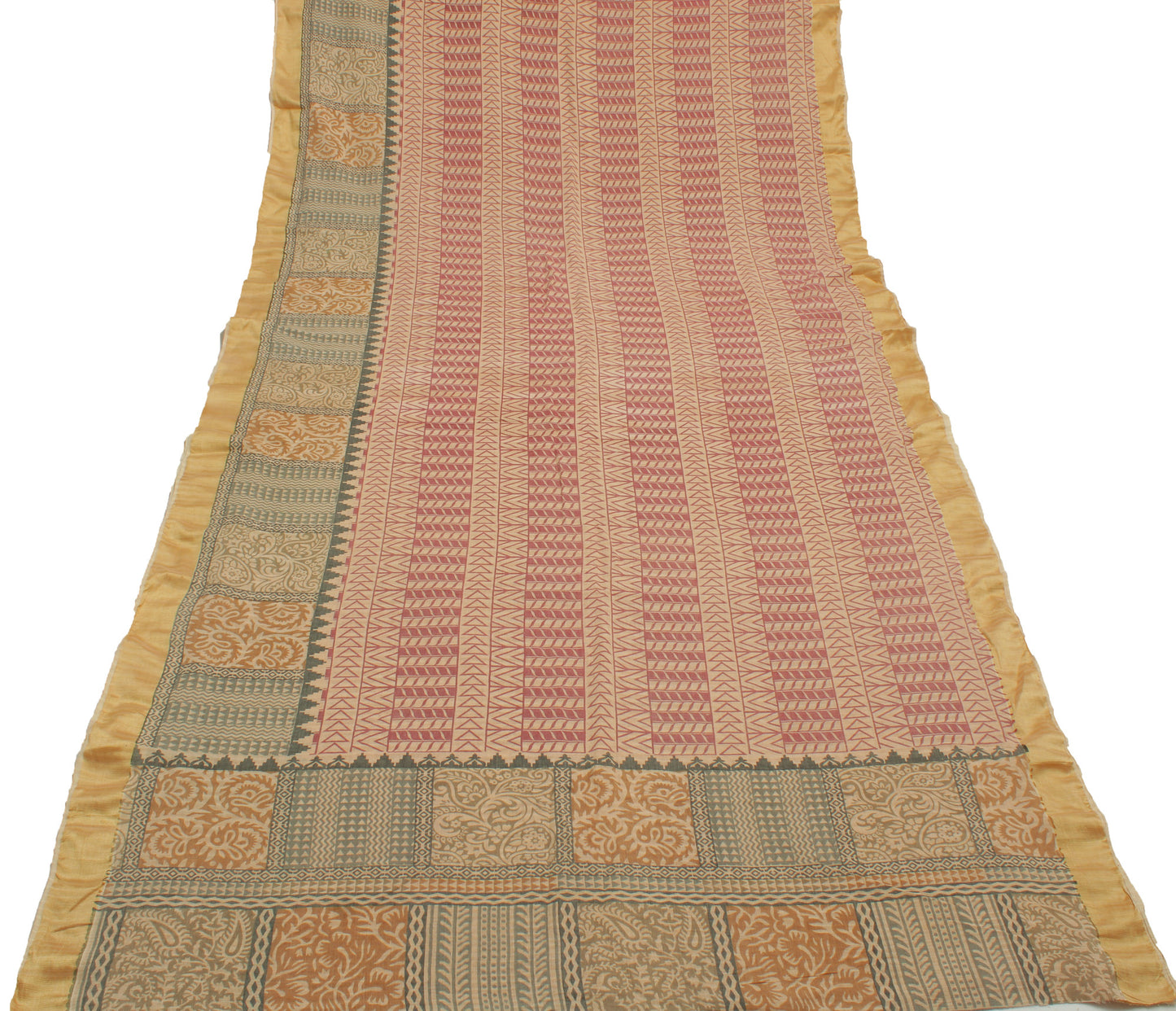 Sushila Vintage Indian Saree 100% Pure Cotton Printed Soft Sari Craft Fabric