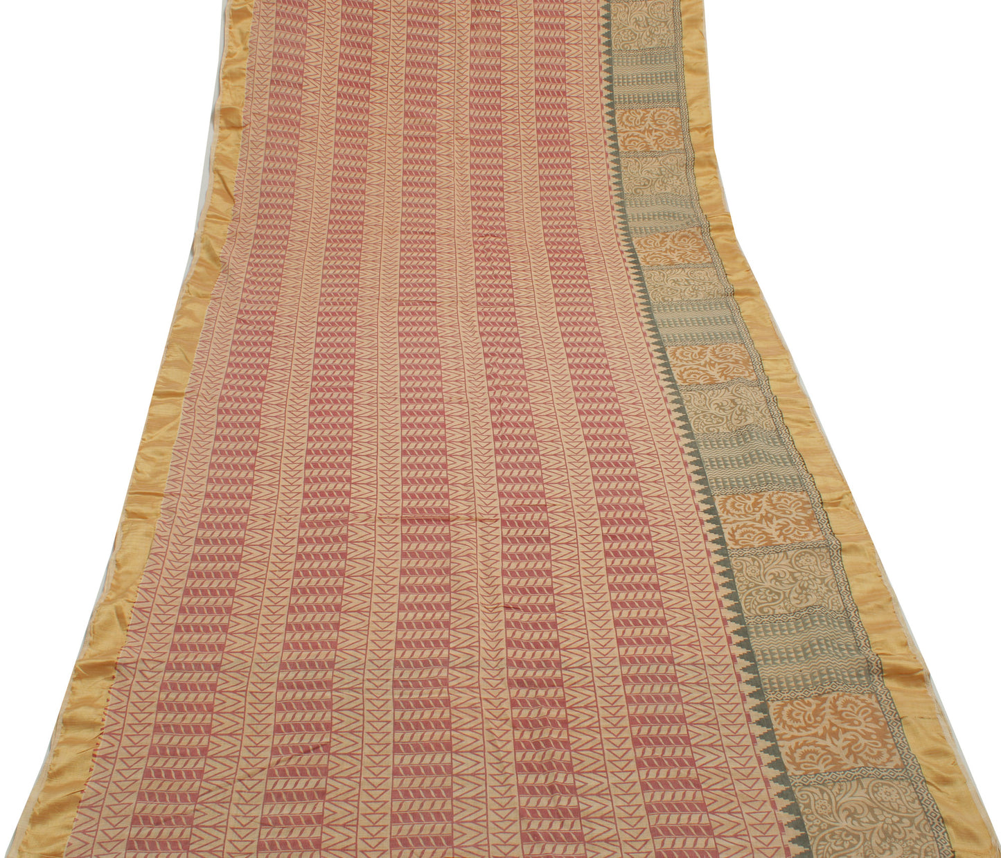 Sushila Vintage Indian Saree 100% Pure Cotton Printed Soft Sari Craft Fabric