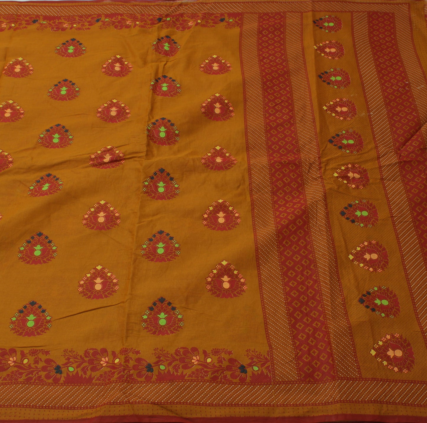 Sushila Vintage Brown Saree 100% Pure Cotton Printed Floral Sari Craft Fabric