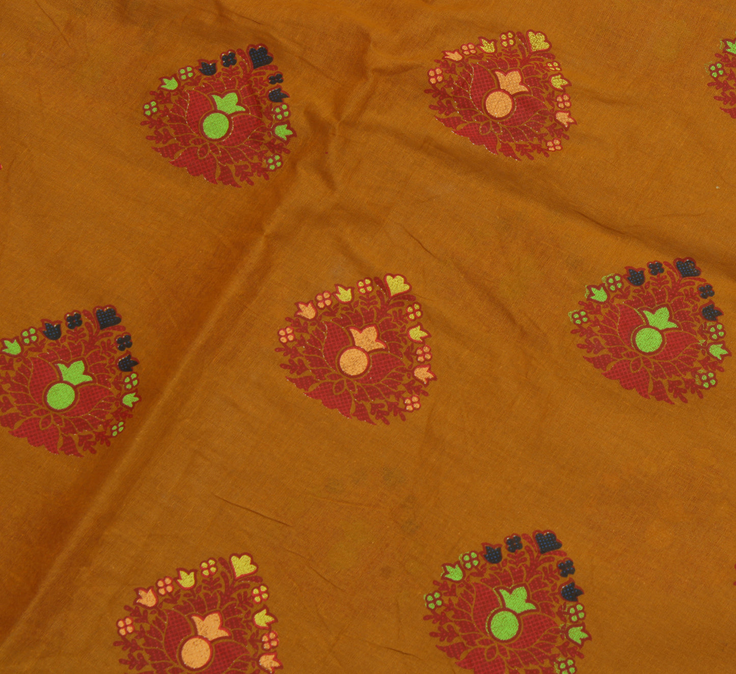 Sushila Vintage Brown Saree 100% Pure Cotton Printed Floral Sari Craft Fabric