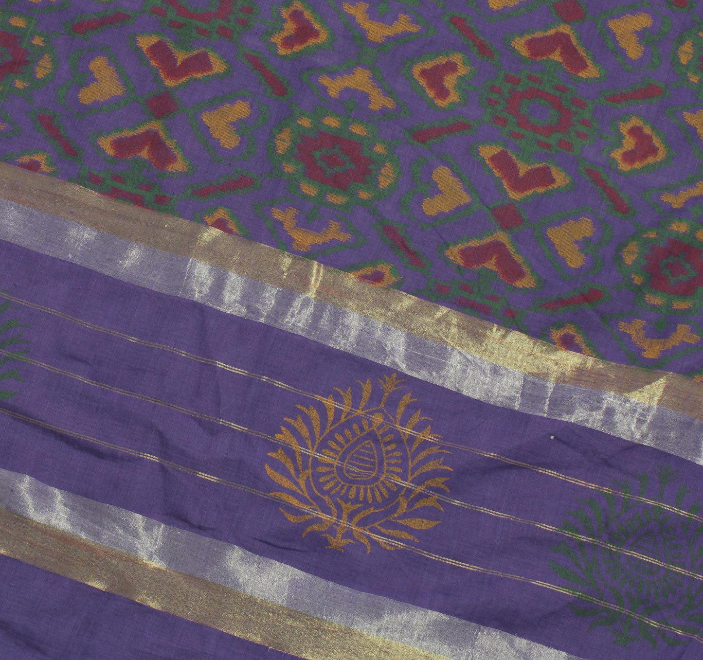 Sushila Vintage Purple Saree 100% Pure Cotton Printed Woven Floral Craft Fabric