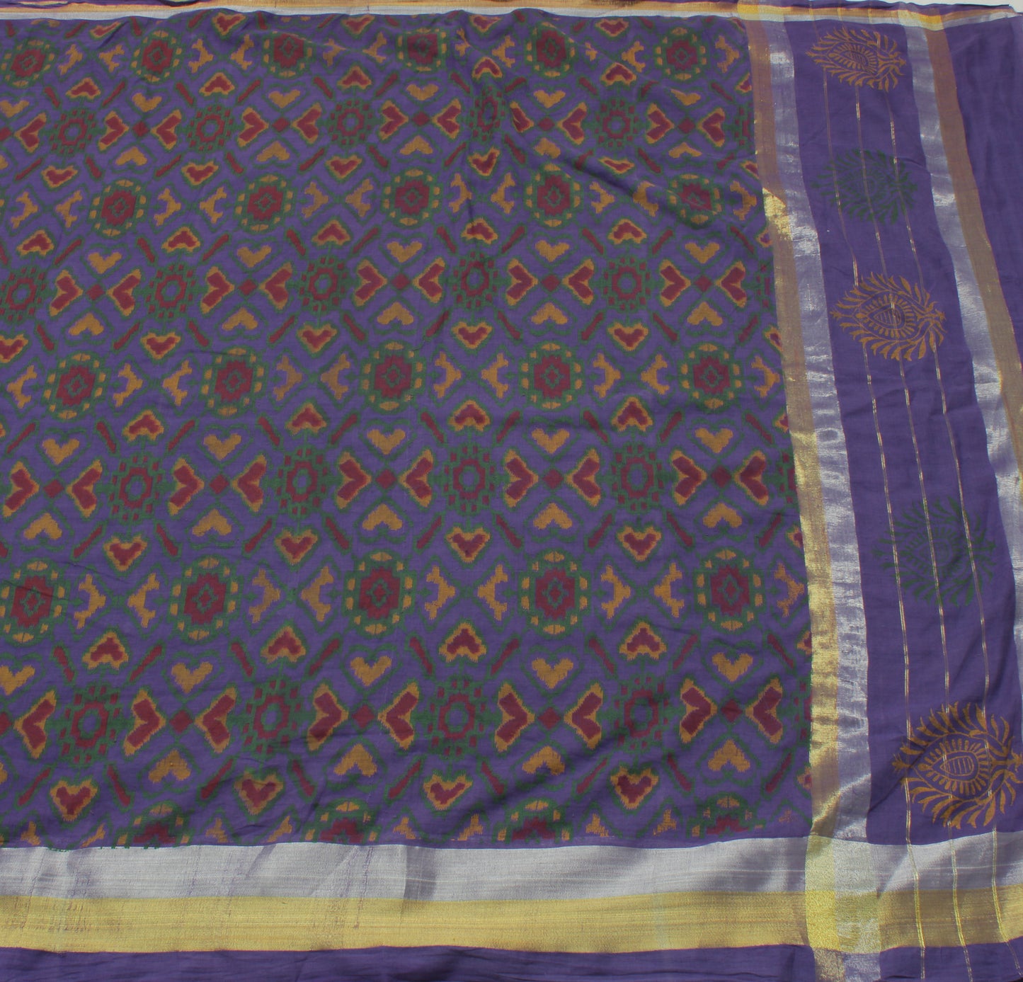 Sushila Vintage Purple Saree 100% Pure Cotton Printed Woven Floral Craft Fabric